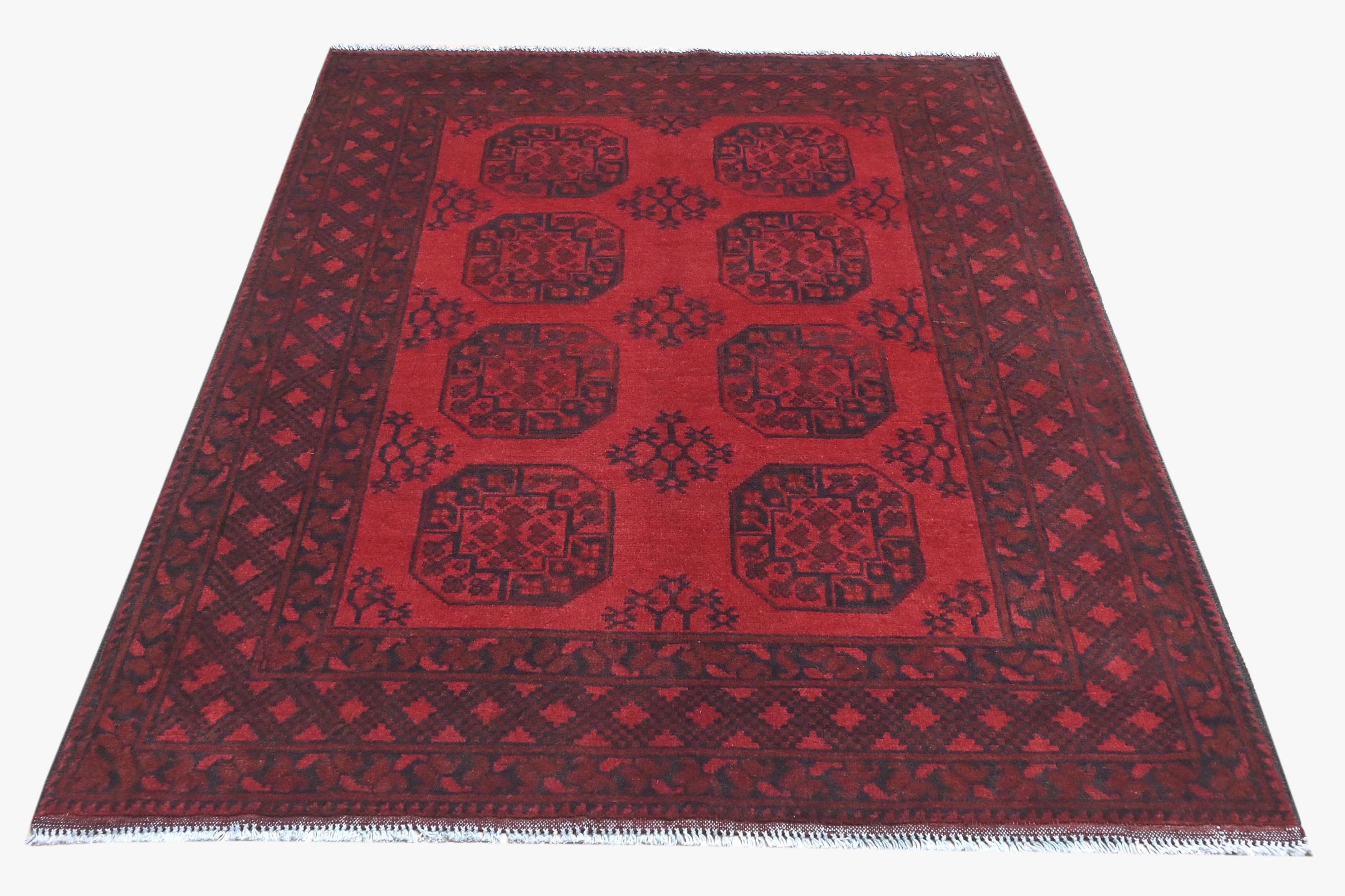 Red Afghan Red Rug PC 57765 - 1.76m X 1.32m