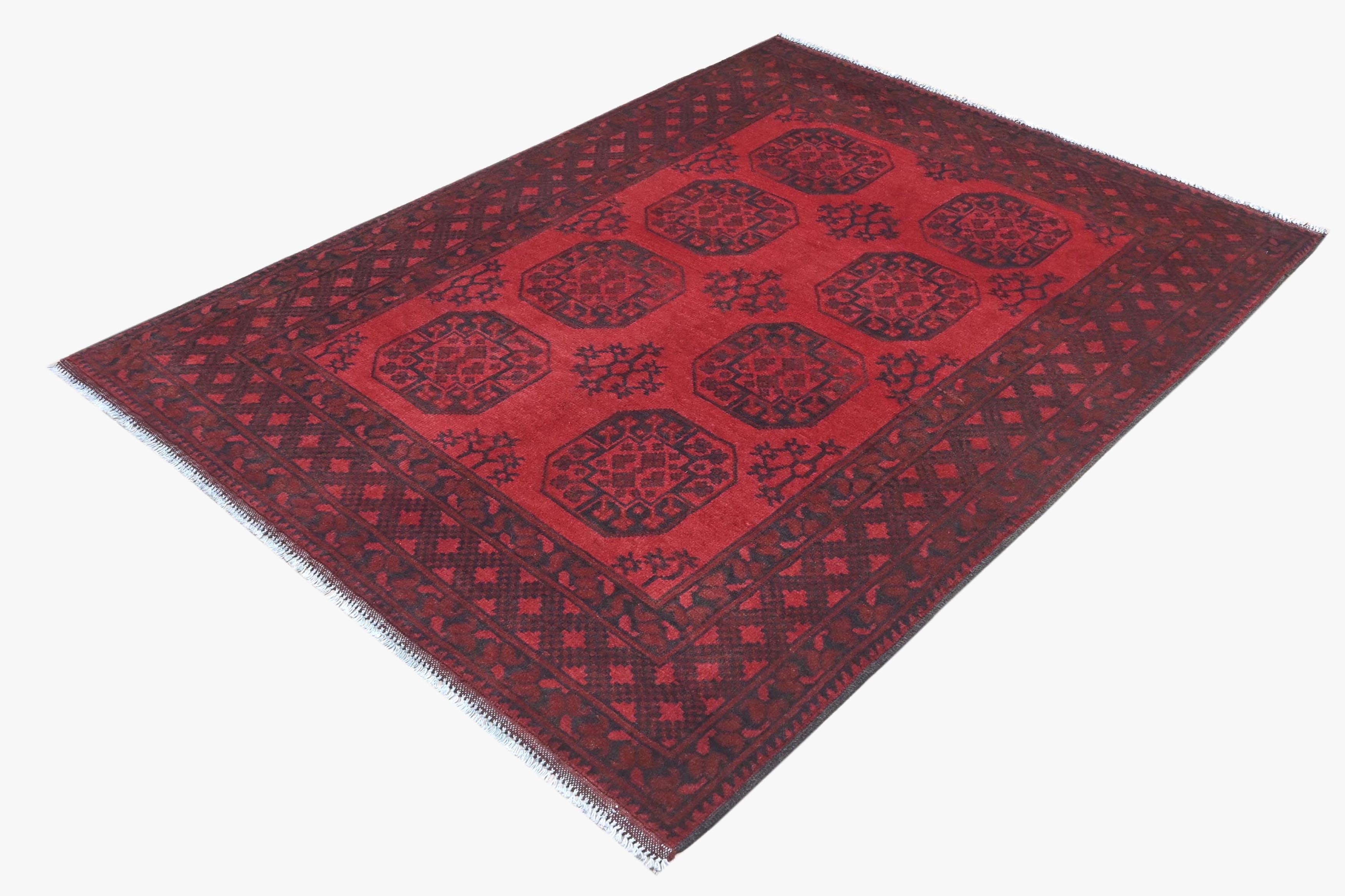 Red Afghan Red Rug PC 57765 - 1.76m X 1.32m