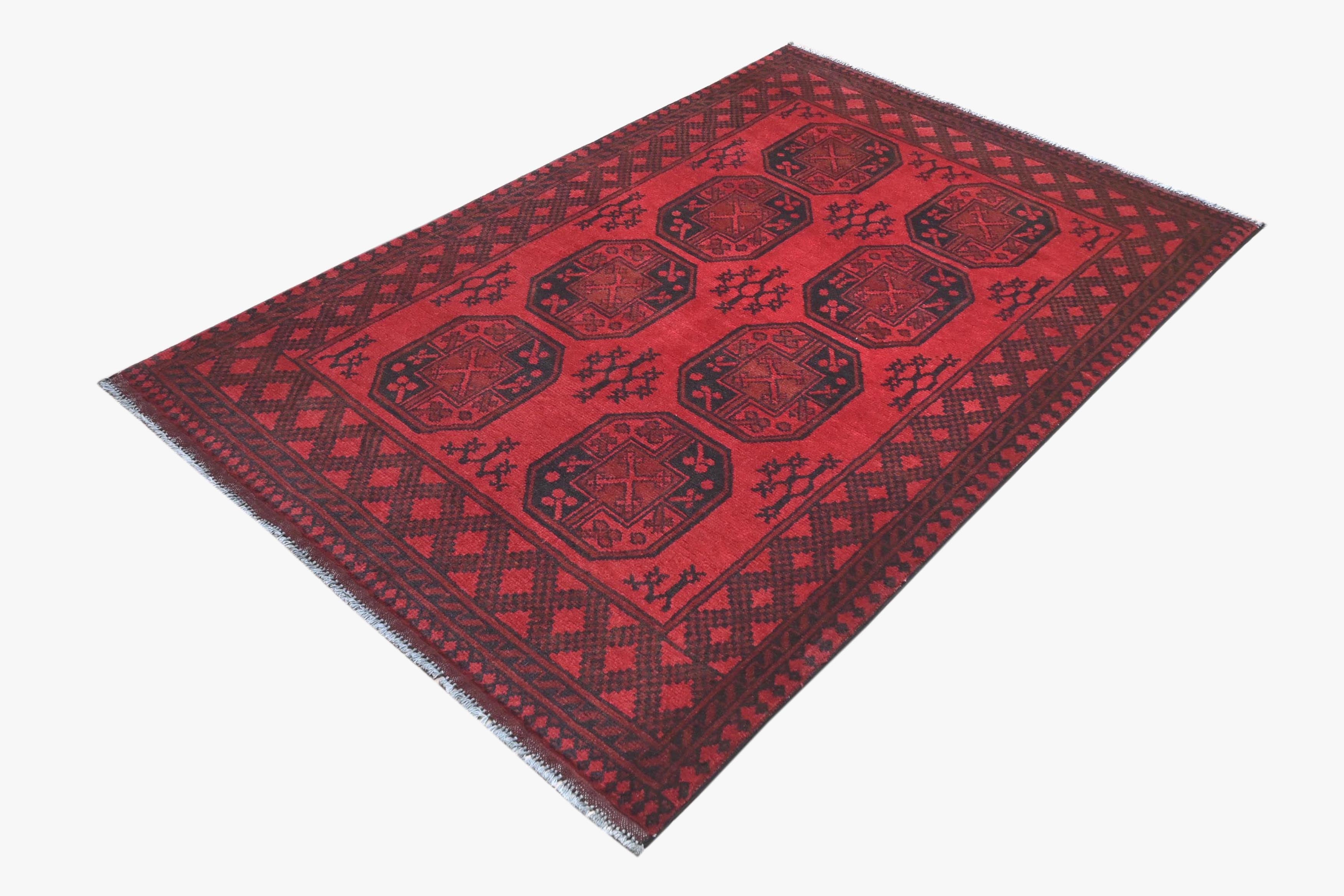 Red Afghan Red Rug PC 57768 - 1.89m X 1.28m