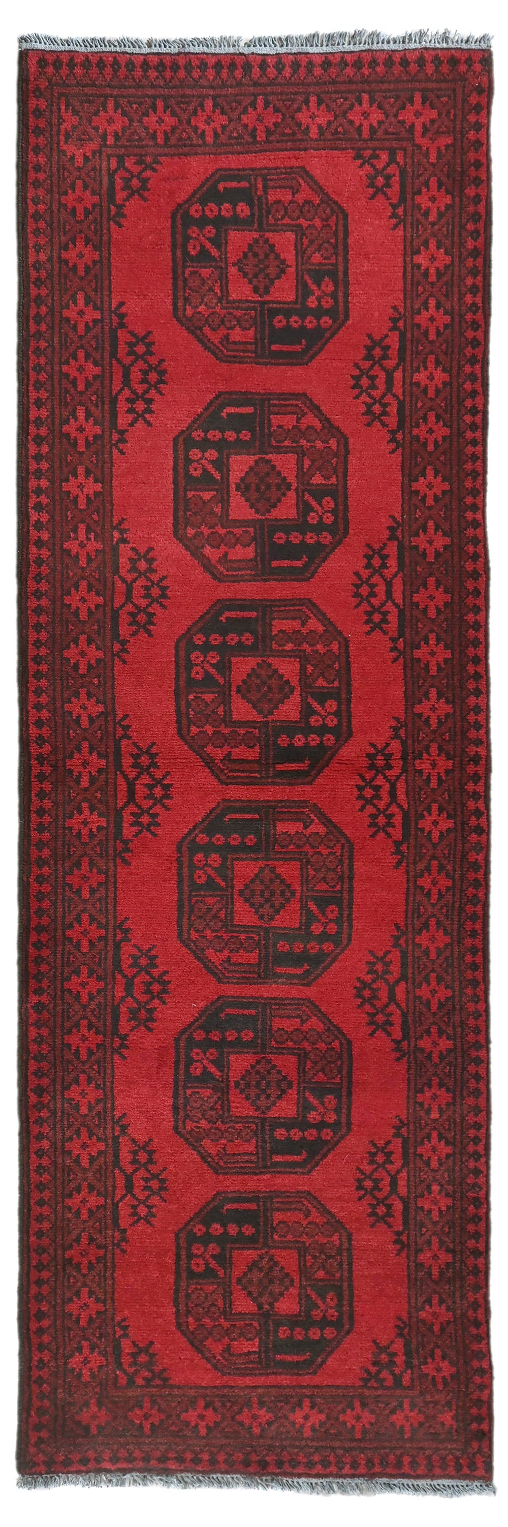 Red Afghan Rug PC 50701 - 2.44m X 0.78m