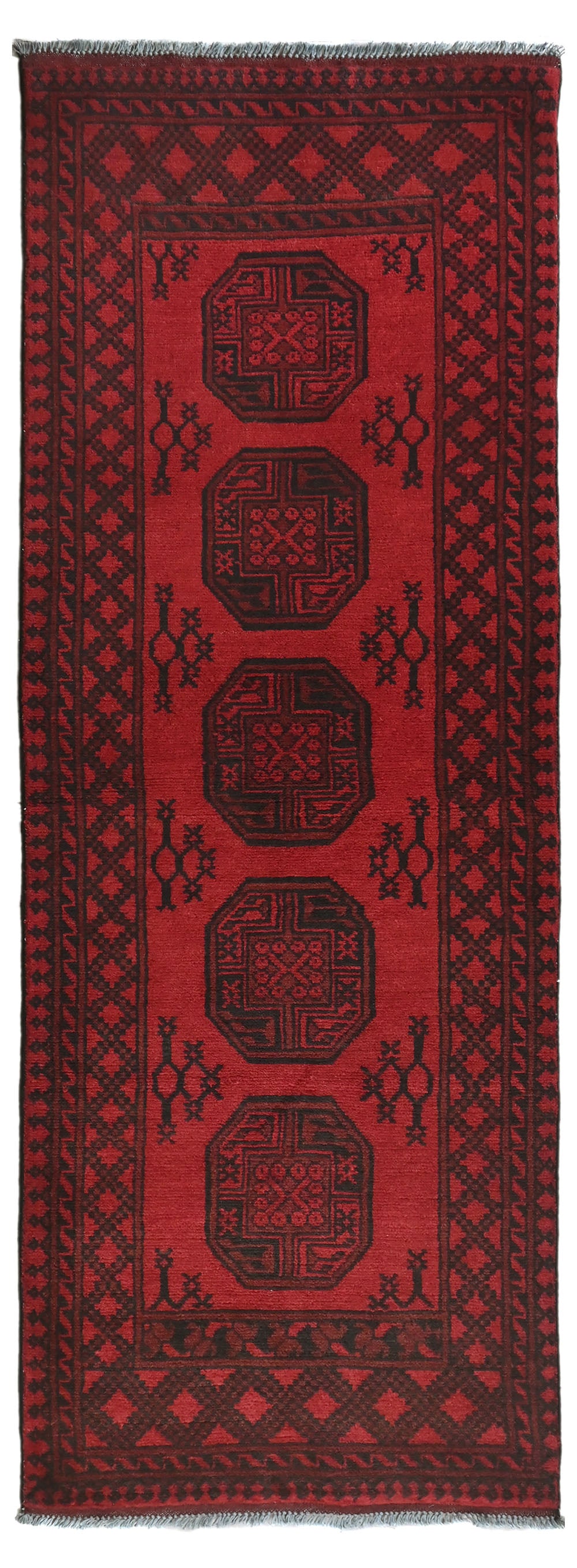 Red Afghan Rug PC 50698 - 2.40m X 0.78m