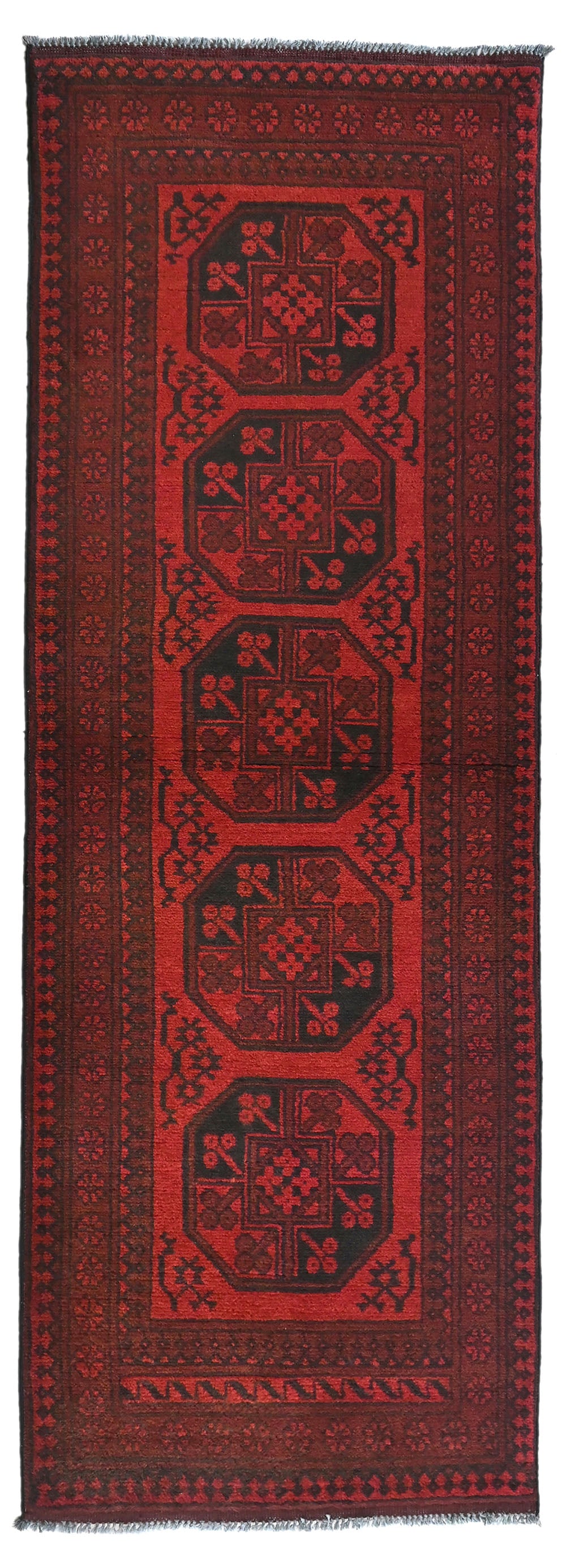 Red Afghan Rug PC 50704 - 2.45m X 0.74m