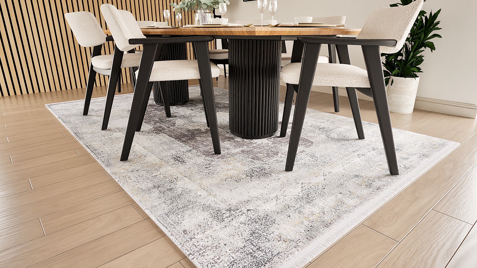 Toros Distressed Medallion Frost Grey Overdyed Rug