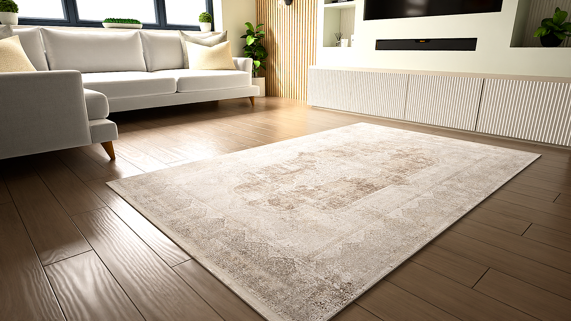 Toros Distressed Medallion Natural Rug