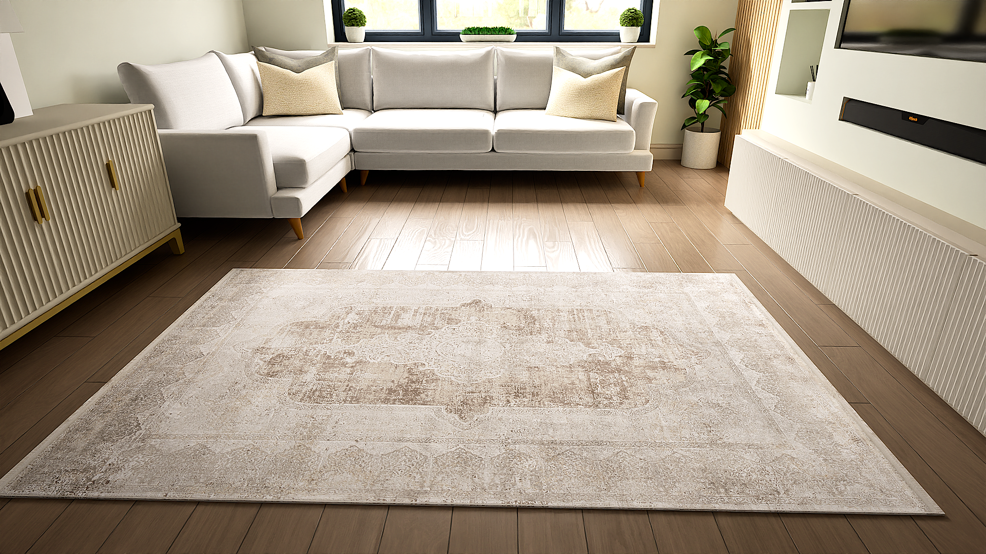 Toros Distressed Medallion Natural Rug