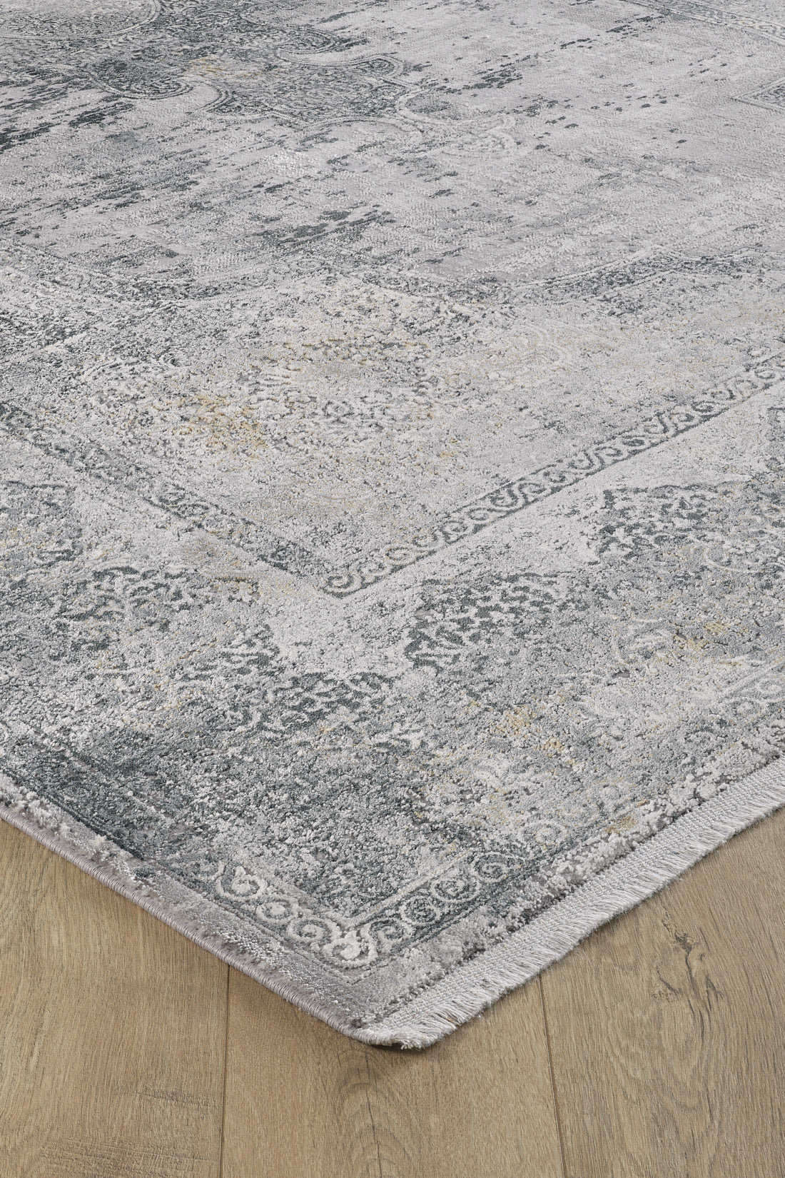 Toros Distressed Medallion Frost Grey Overdyed Rug