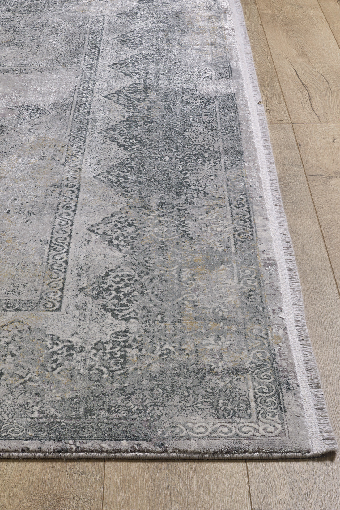 Toros Distressed Medallion Frost Grey Overdyed Rug