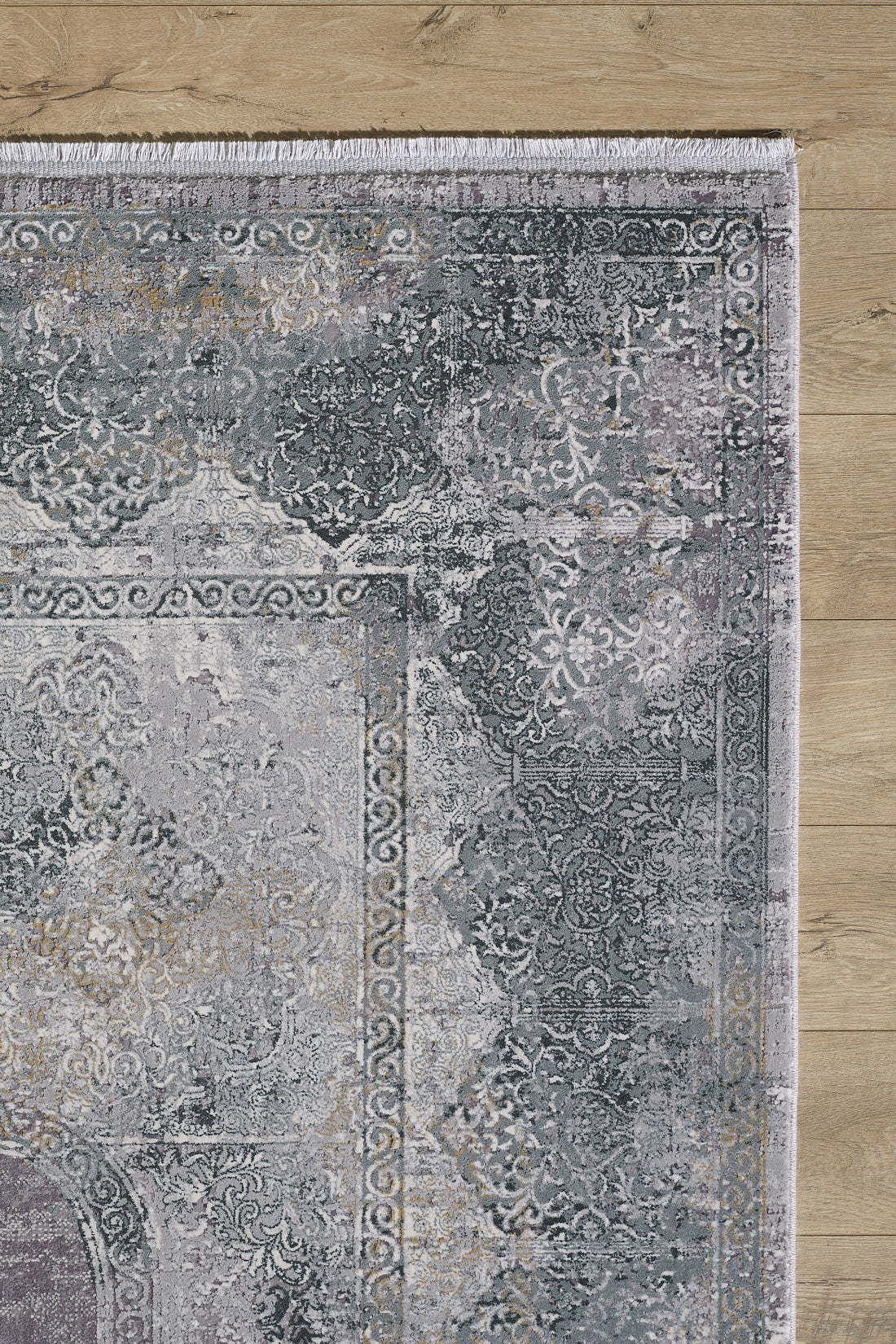 Toros Distressed Medallion Frost Grey Overdyed Rug