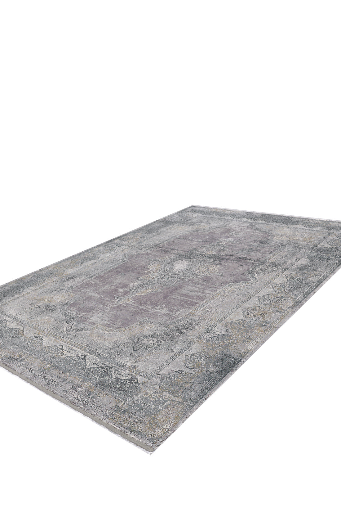 Toros Distressed Medallion Frost Grey Overdyed Rug