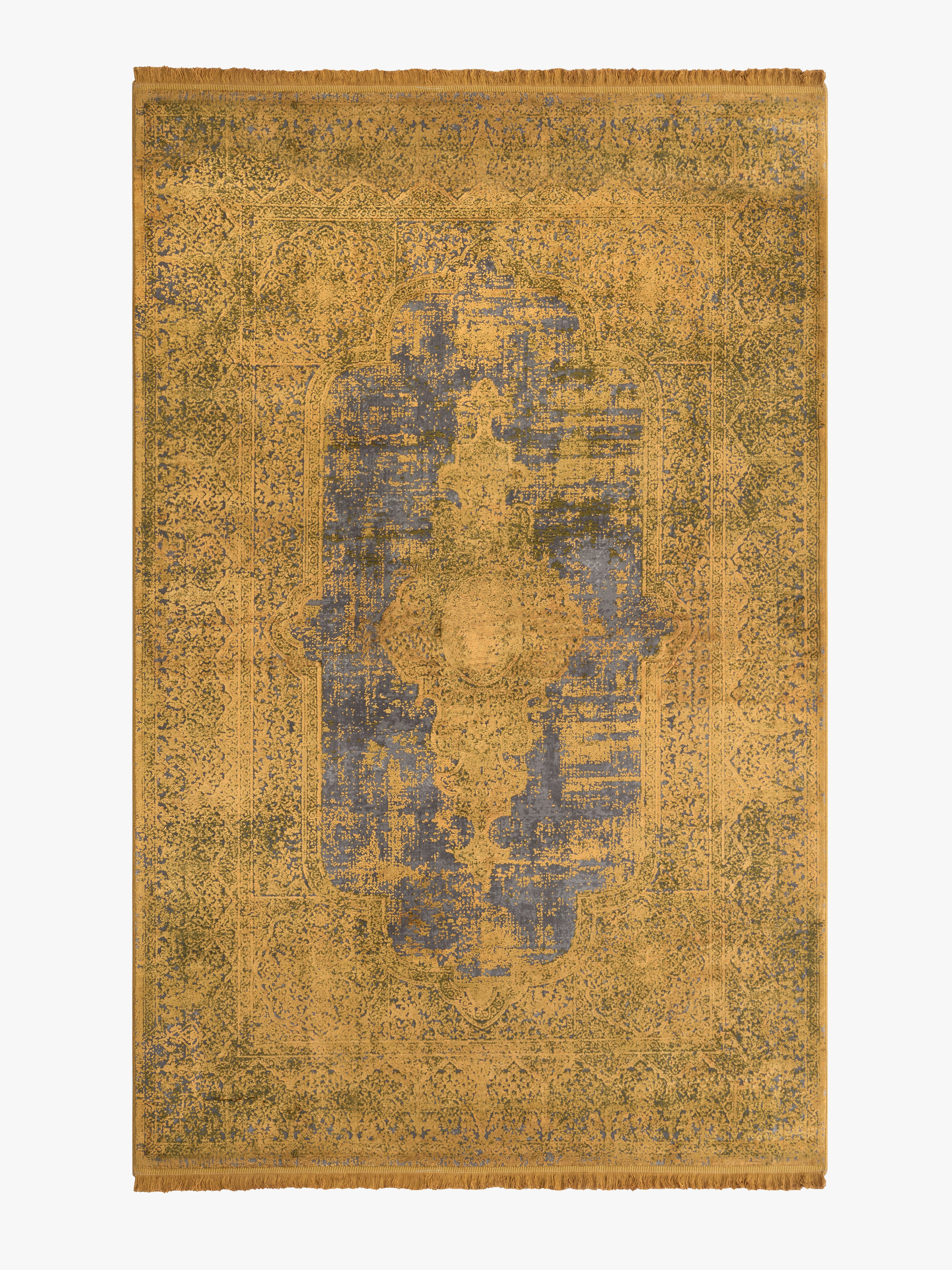 Toros Distressed Medallion Gold Overdyed Rug