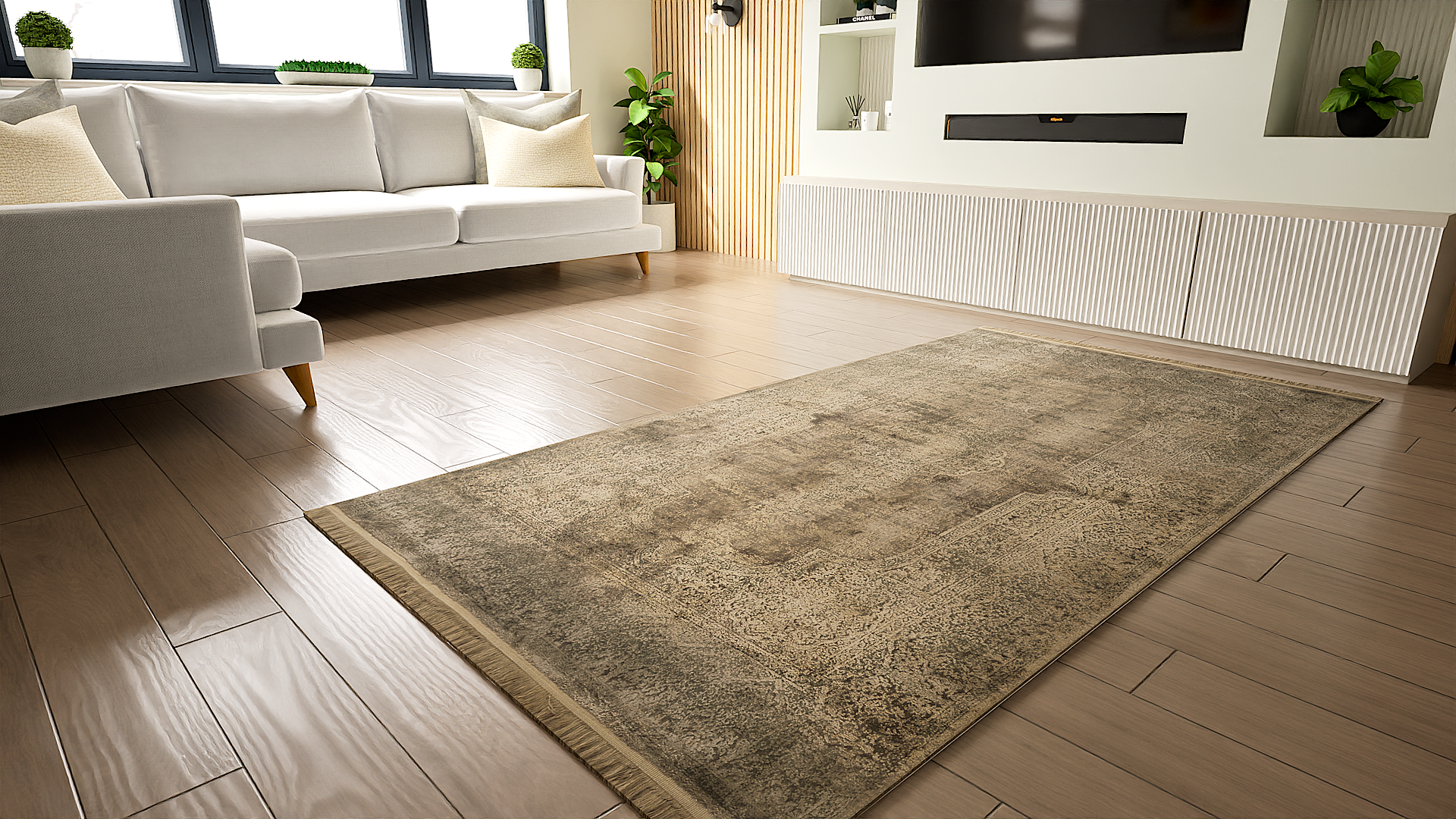 Toros Distressed Medallion Mink Overdyed Rug