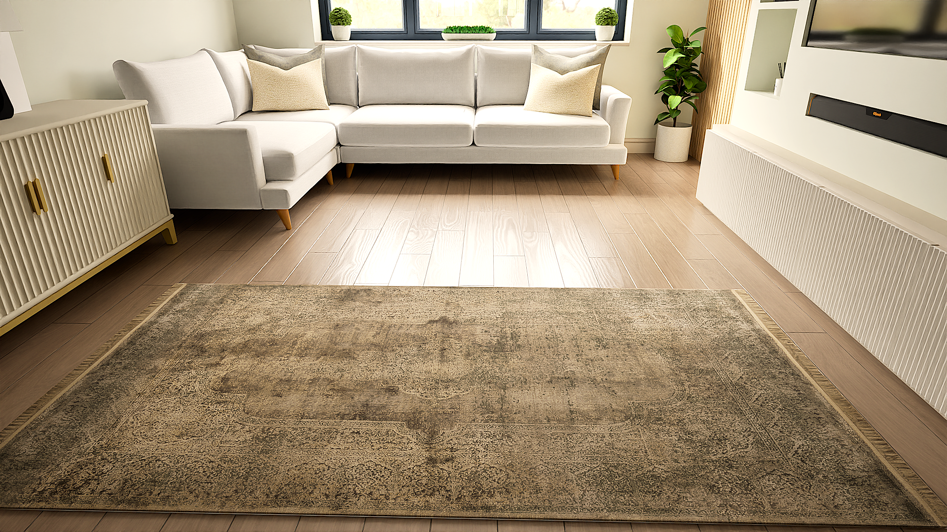 Toros Distressed Medallion Mink Overdyed Rug