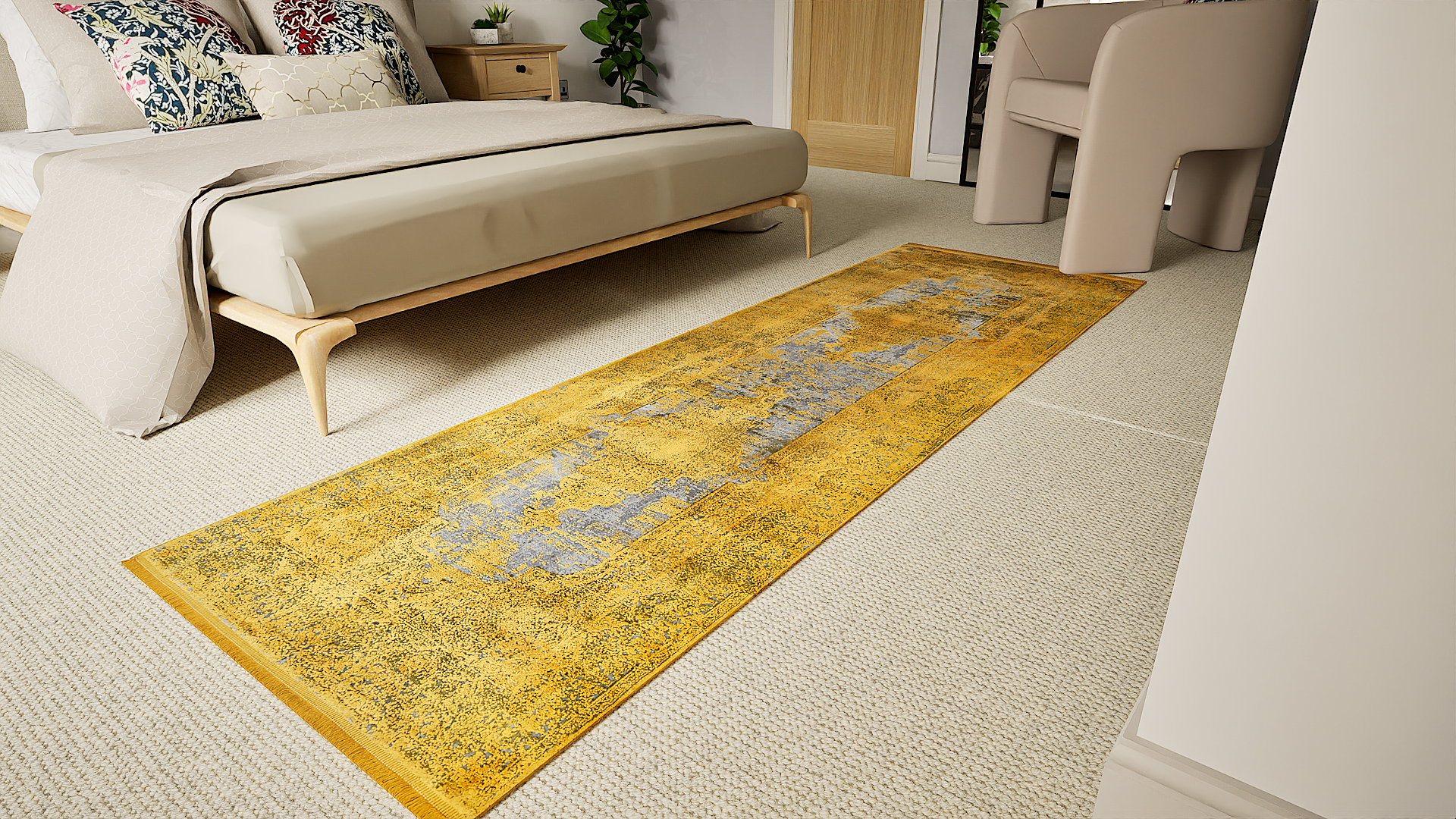 Toros Distressed Medallion Gold Overdyed Runner Rug