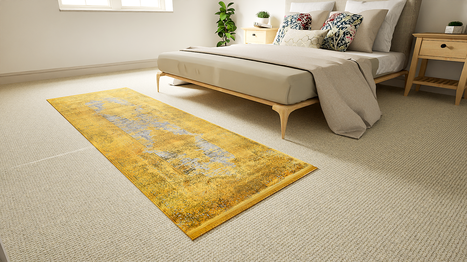 Toros Distressed Medallion Gold Overdyed Runner Rug