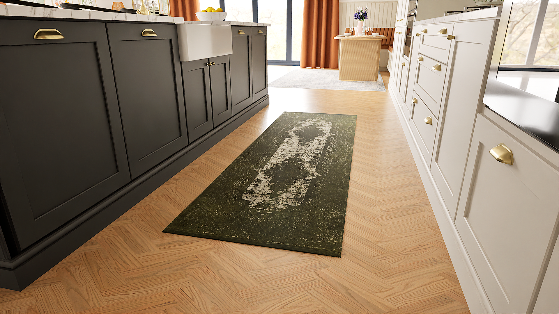 Toros Distressed Medallion Green Overdyed Runner Rug