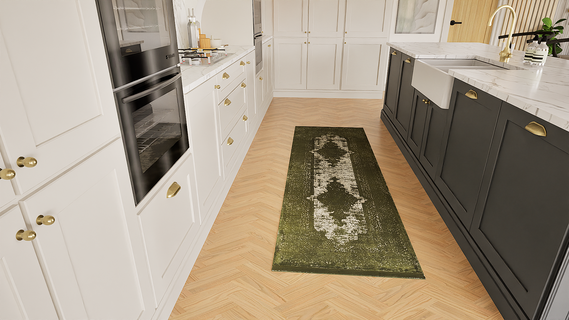 Toros Distressed Medallion Green Overdyed Runner Rug