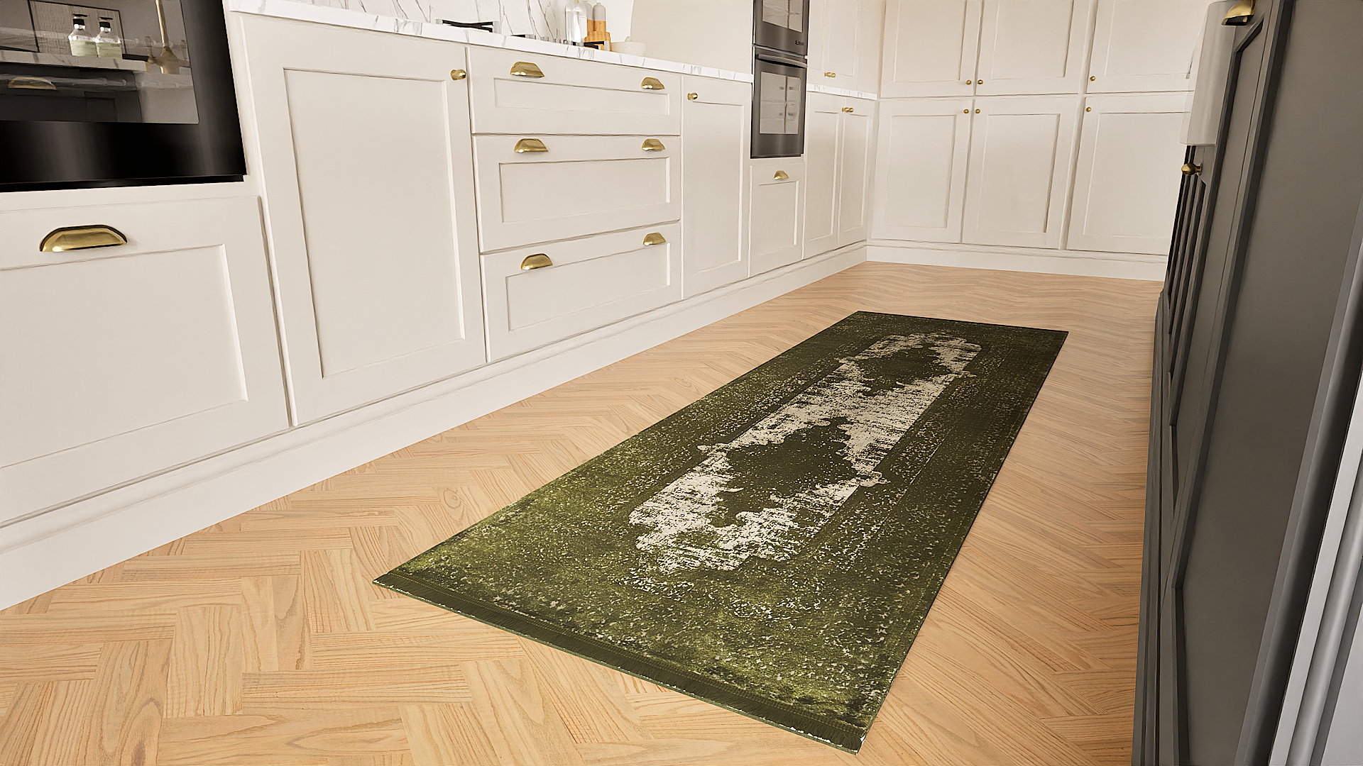 Toros Distressed Medallion Green Overdyed Rug