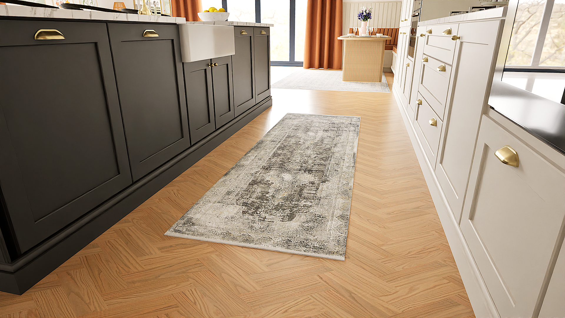 Toros Distressed Medallion Frost Grey Overdyed Runner Rug