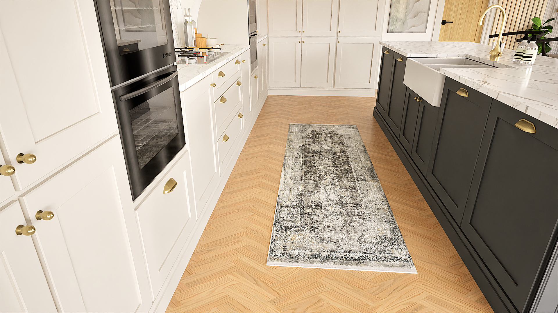 Toros Distressed Medallion Frost Grey Overdyed Runner Rug