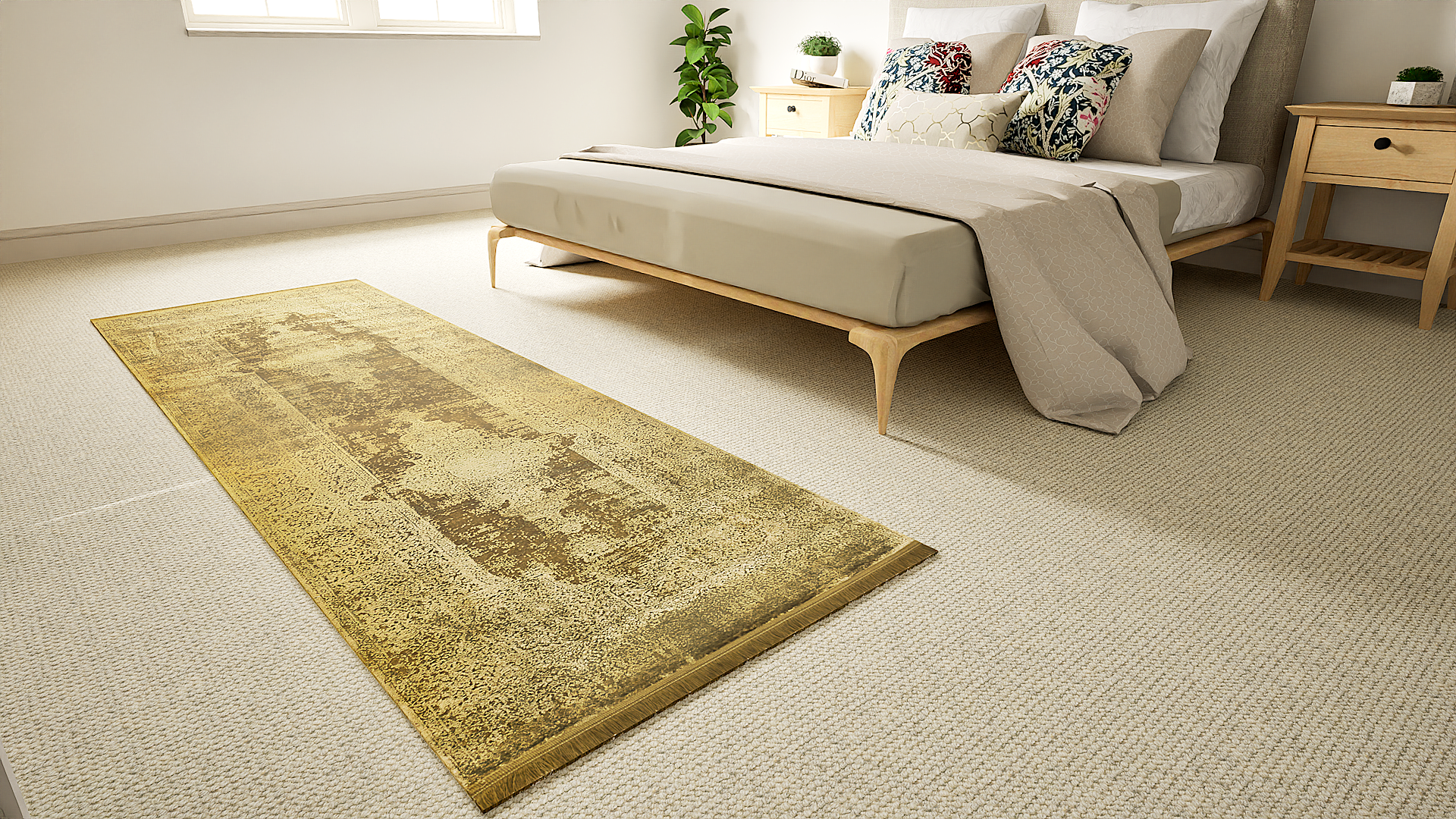 Toros Distressed Medallion Mink Overdyed Rug