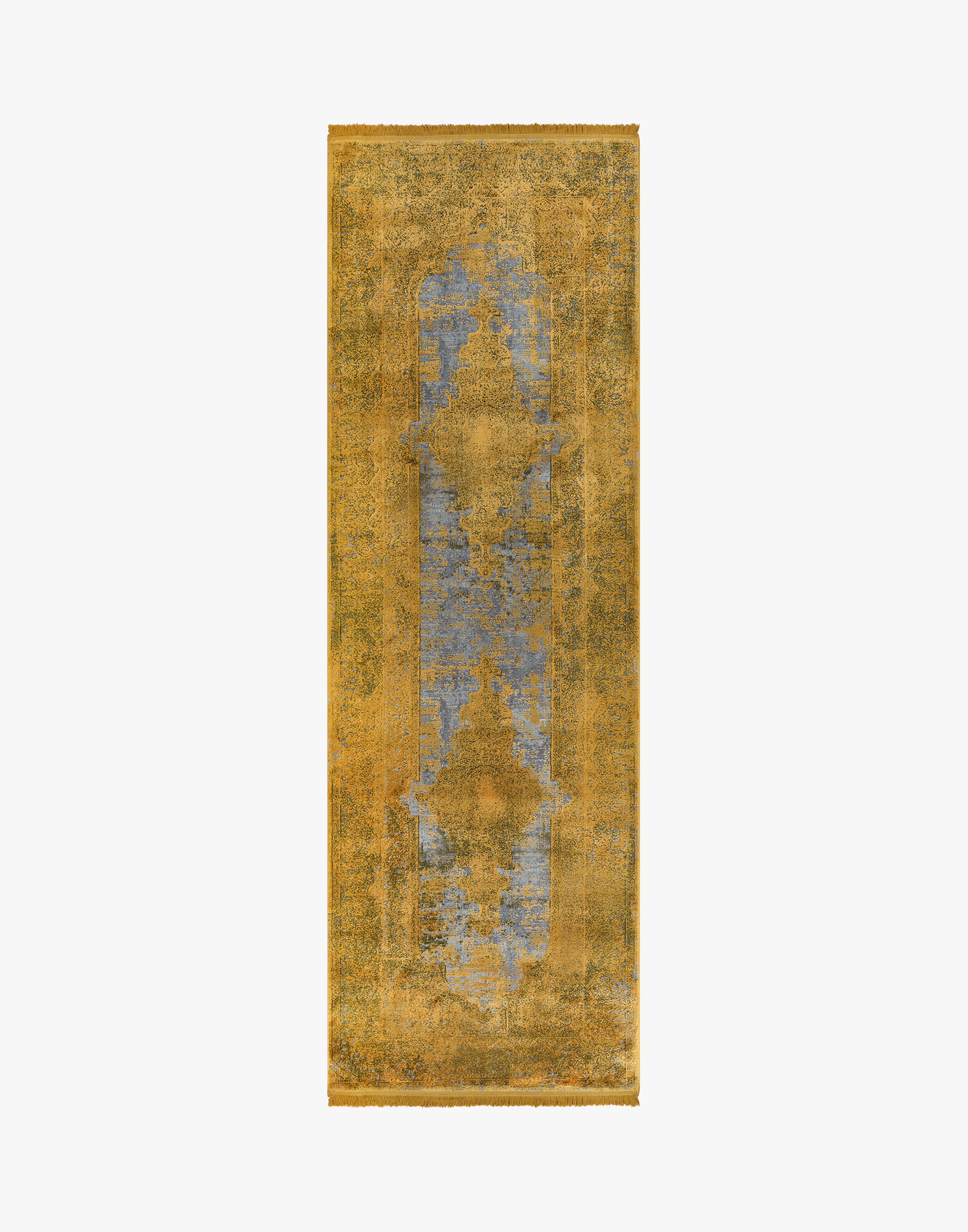 Toros Distressed Medallion Gold Overdyed Runner Rug