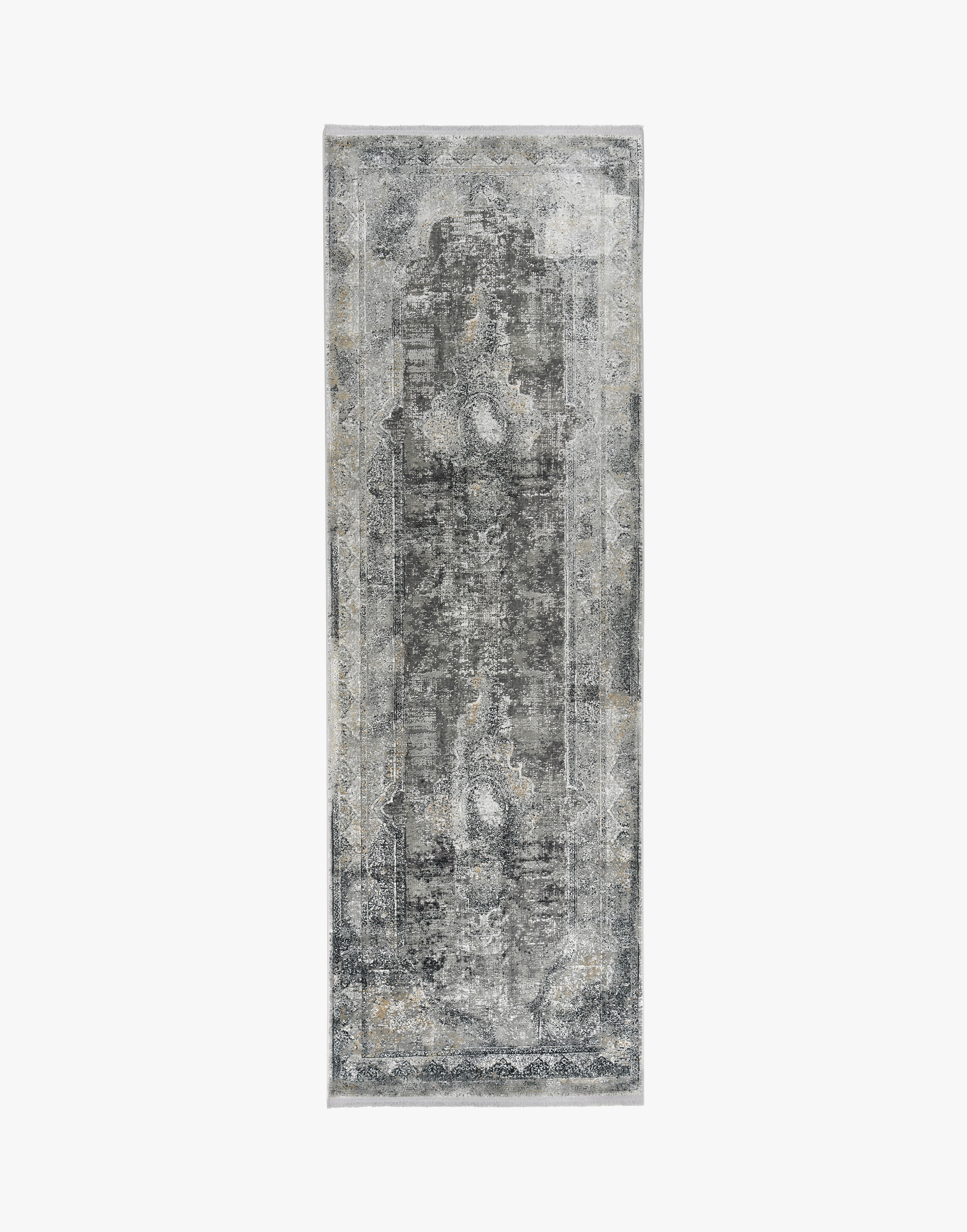 Toros Distressed Medallion Frost Grey Overdyed Runner Rug