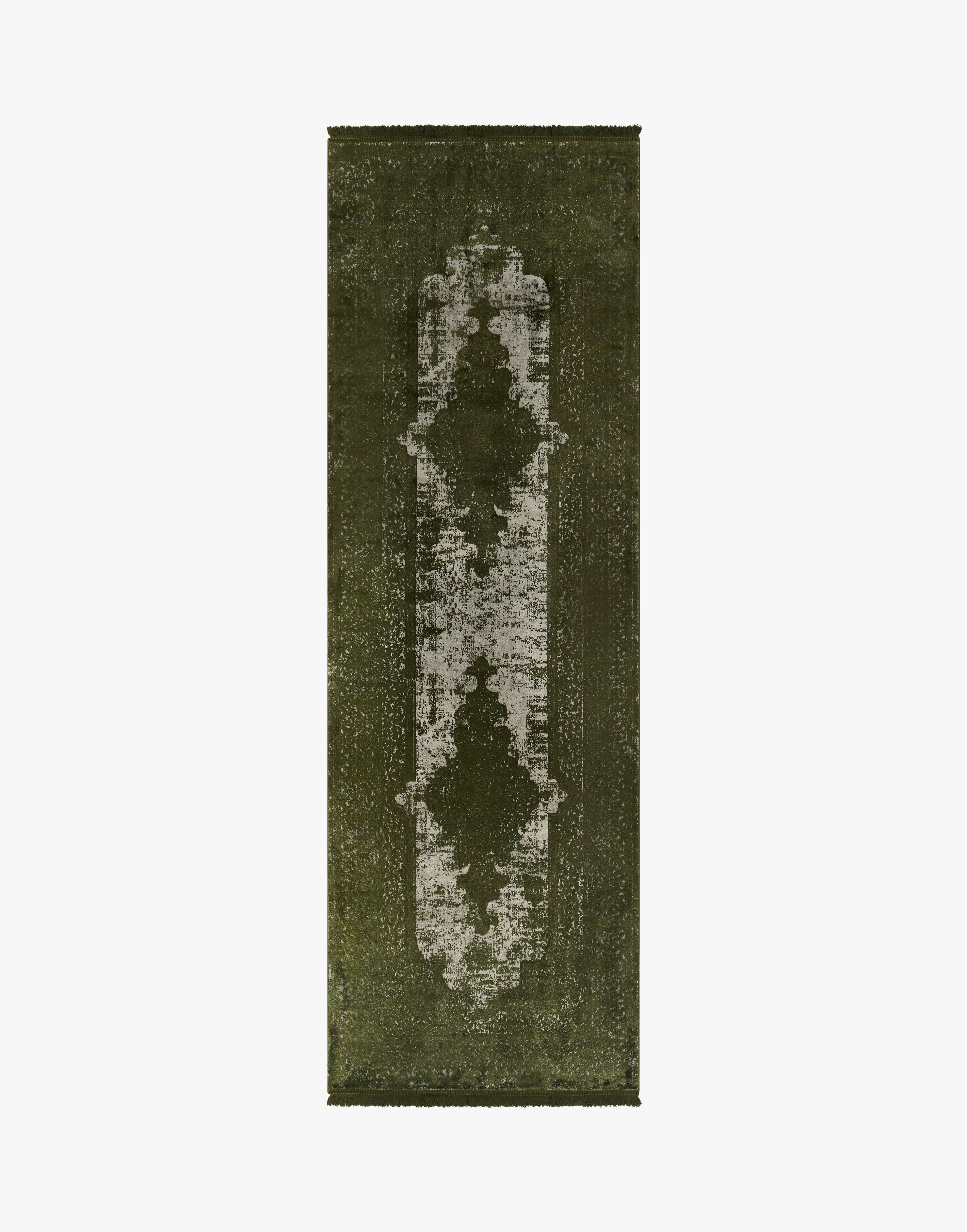 Toros Distressed Medallion Green Overdyed Runner Rug