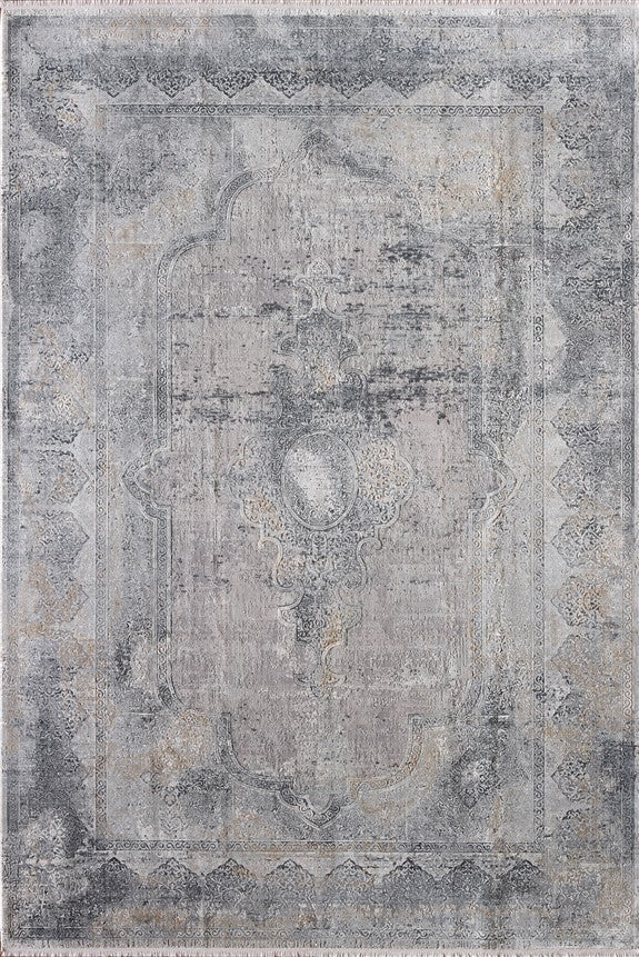 Toros Distressed Medallion Frost Grey Overdyed Rug