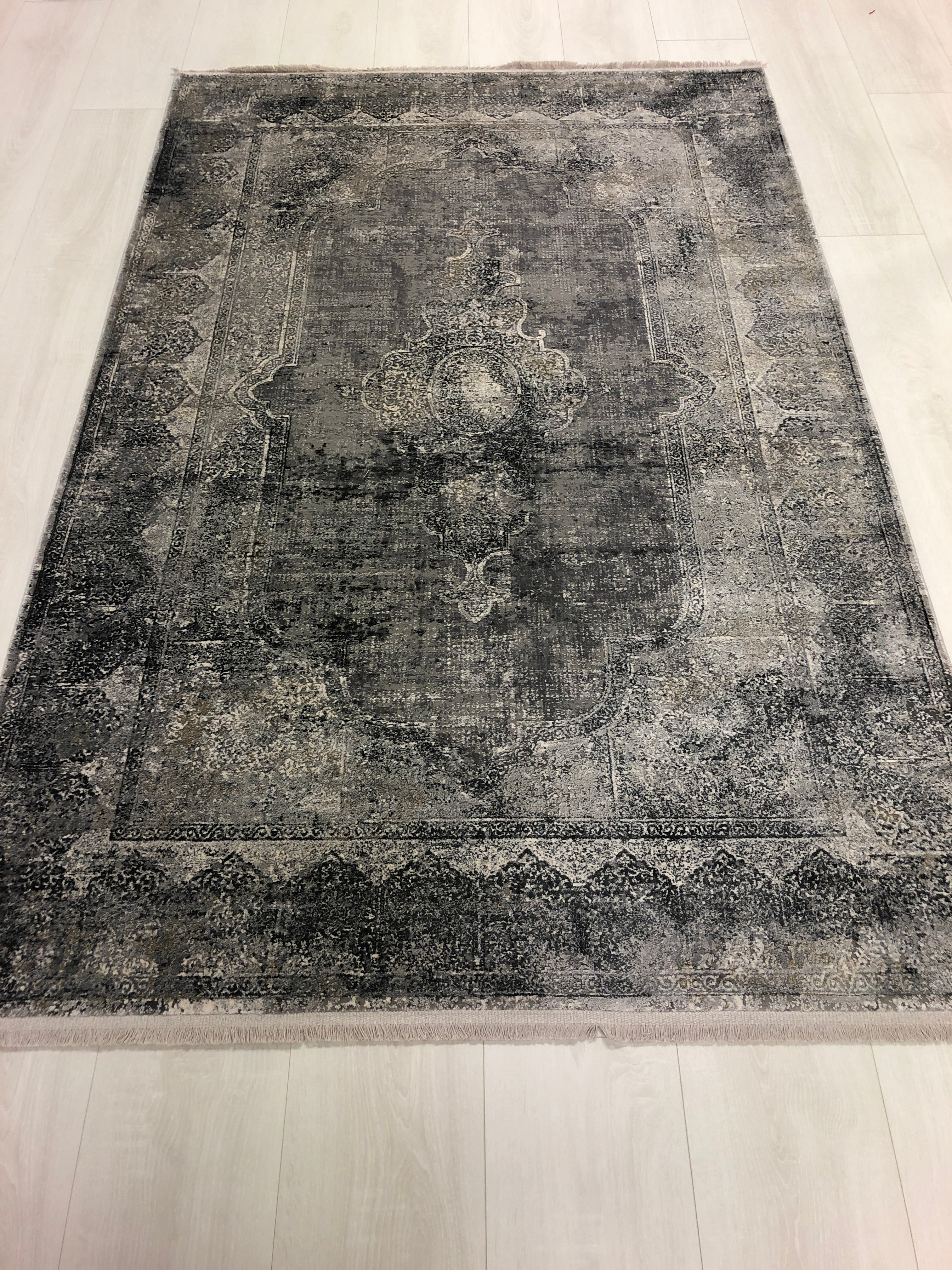 Toros Distressed Medallion Frost Grey Overdyed Rug