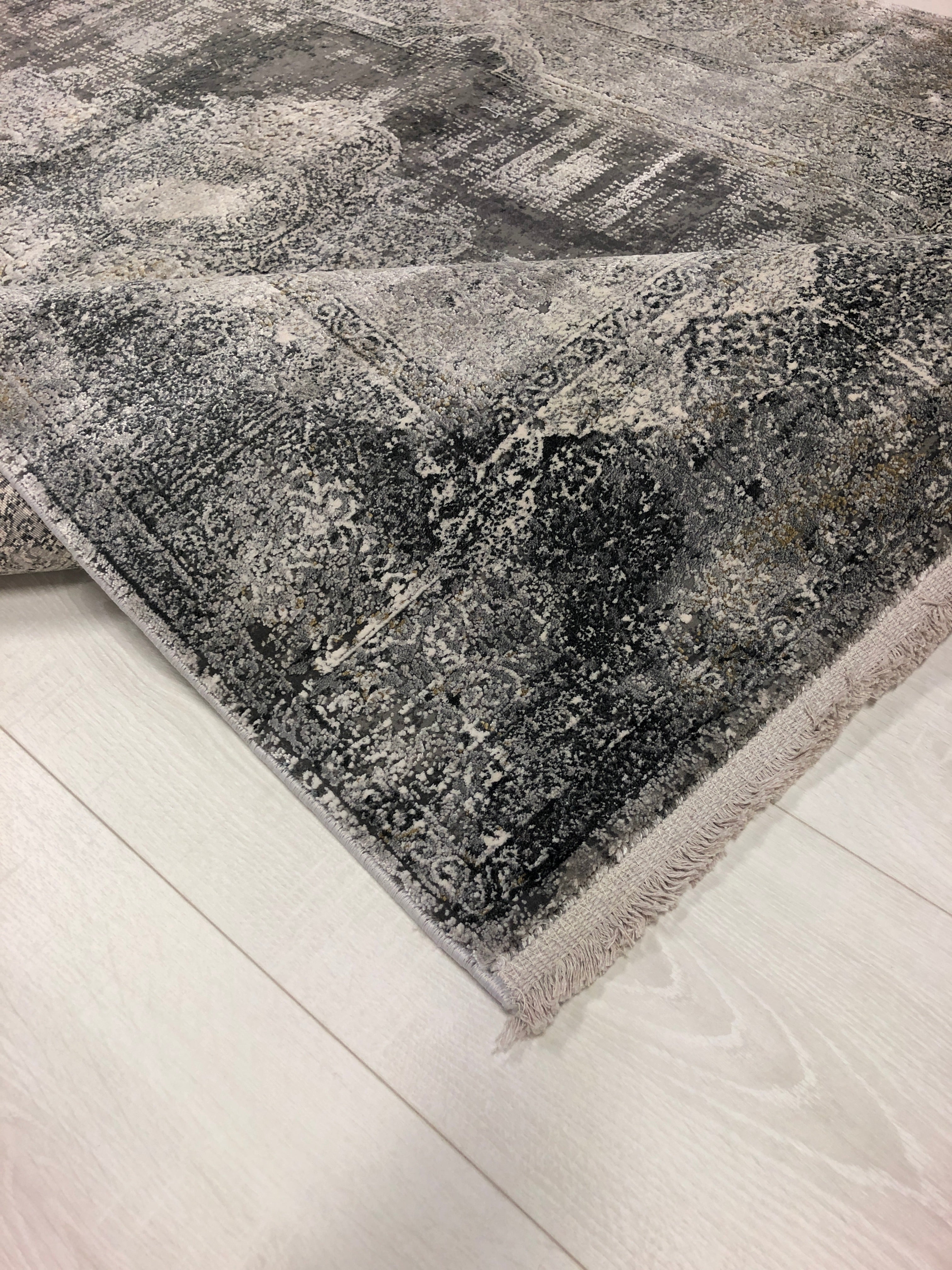 Toros Distressed Medallion Frost Grey Overdyed Rug