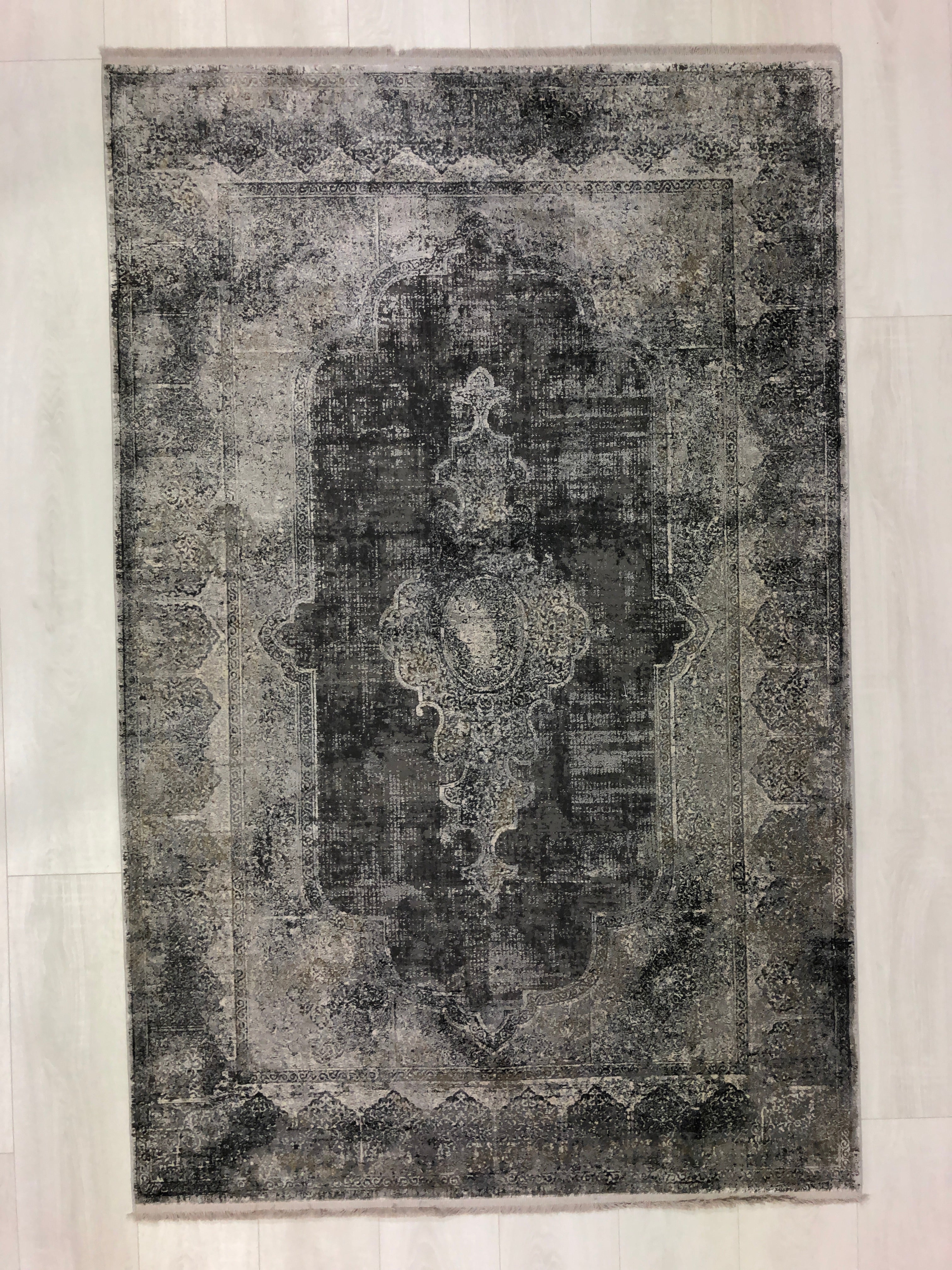 Toros Distressed Medallion Frost Grey Overdyed Rug