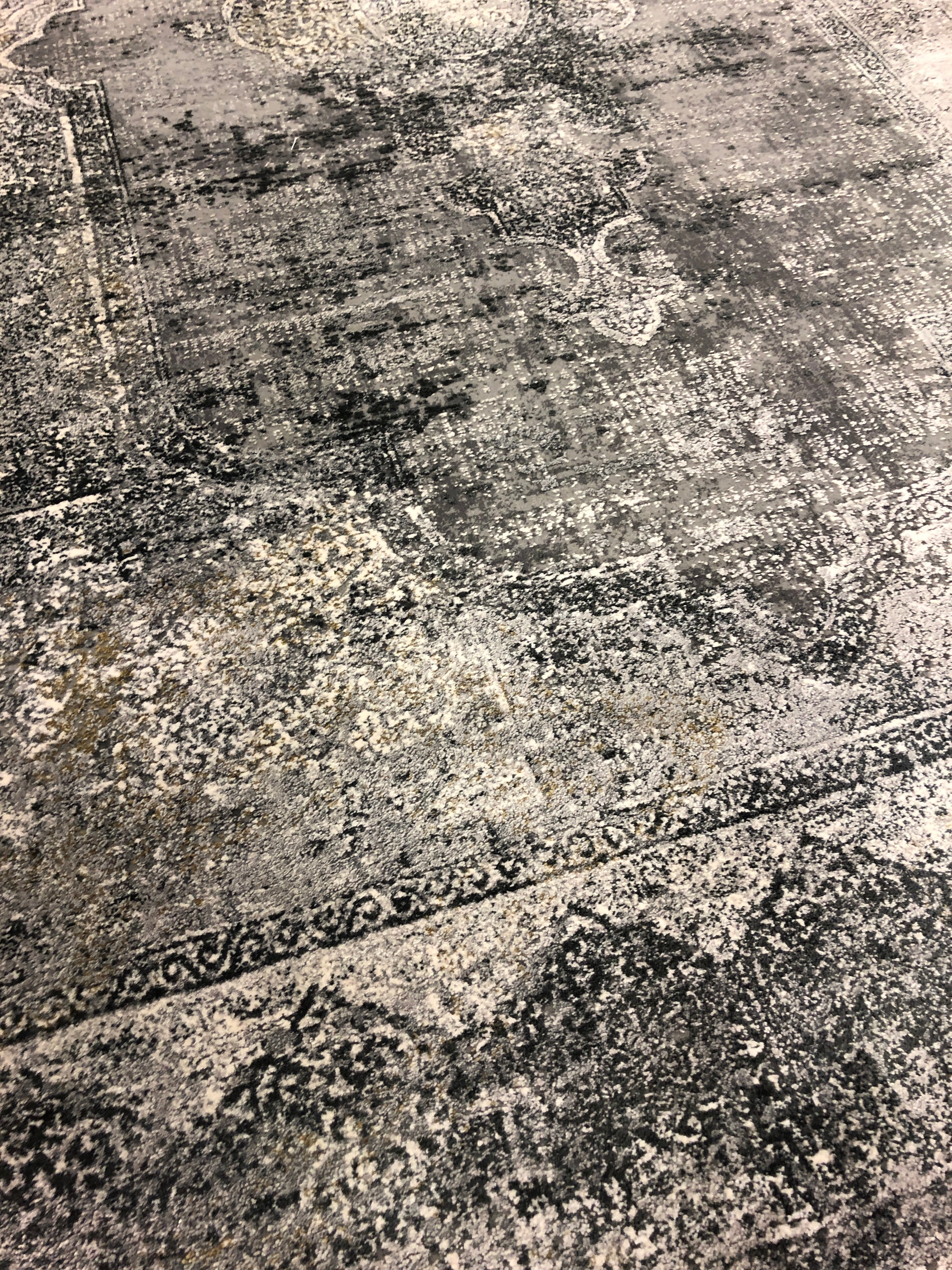 Toros Distressed Medallion Frost Grey Overdyed Rug