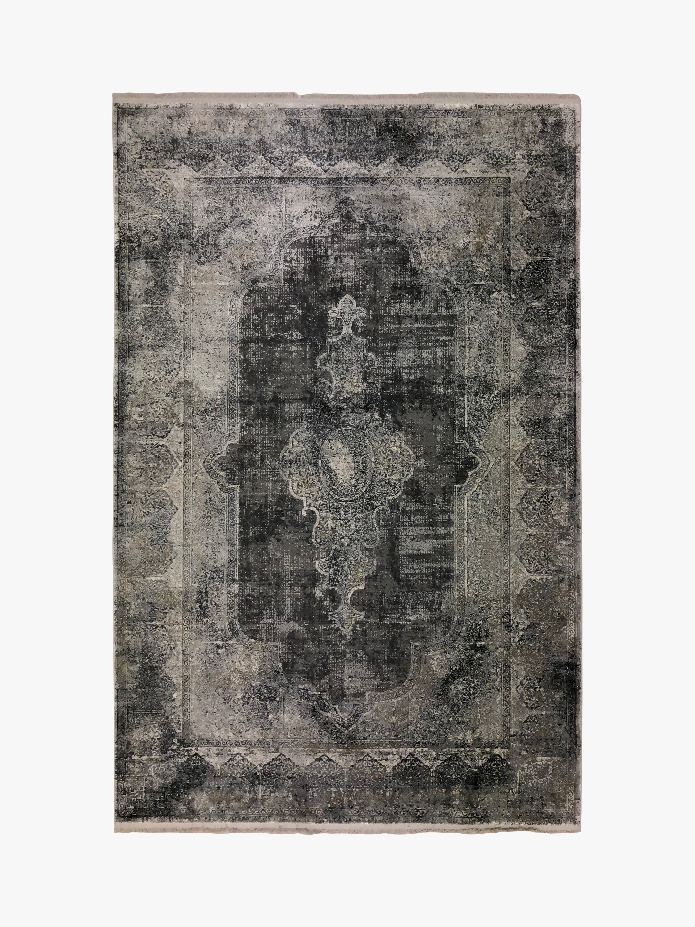 Toros Distressed Medallion Frost Grey Overdyed Rug