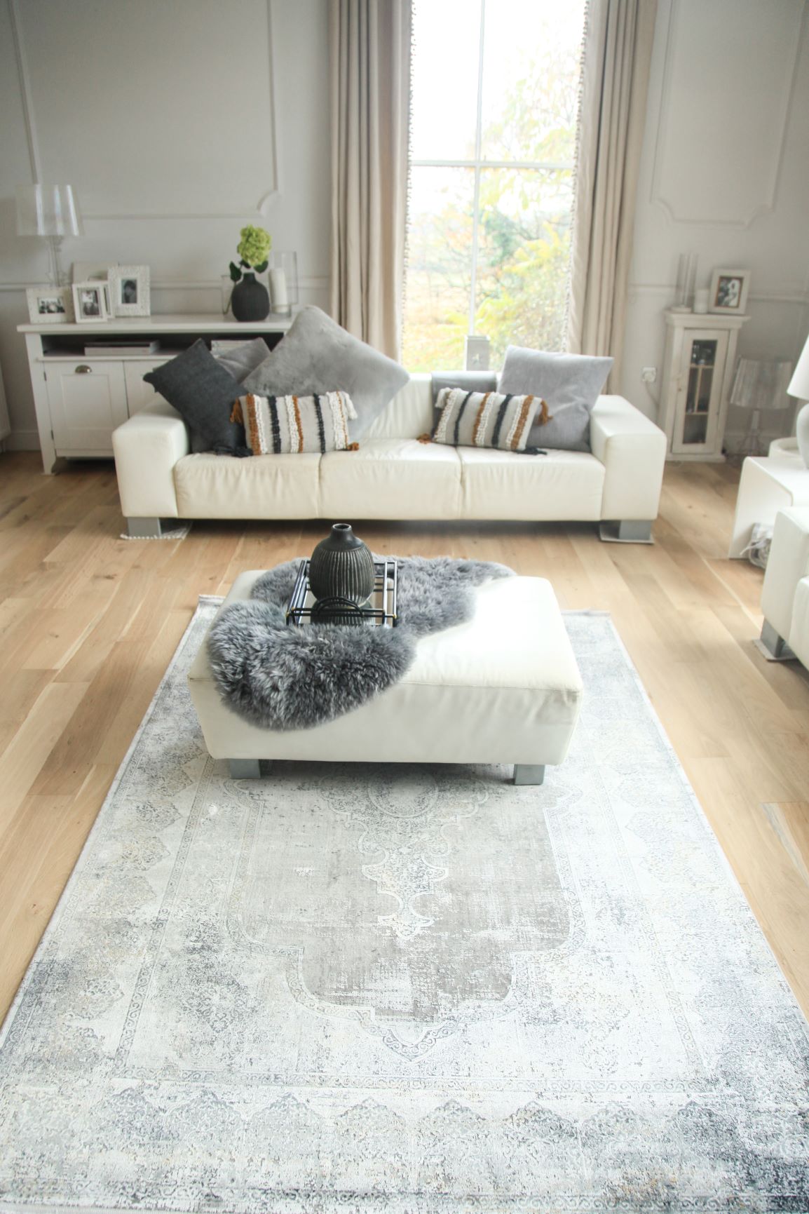 Toros Distressed Medallion Frost Grey Overdyed Rug