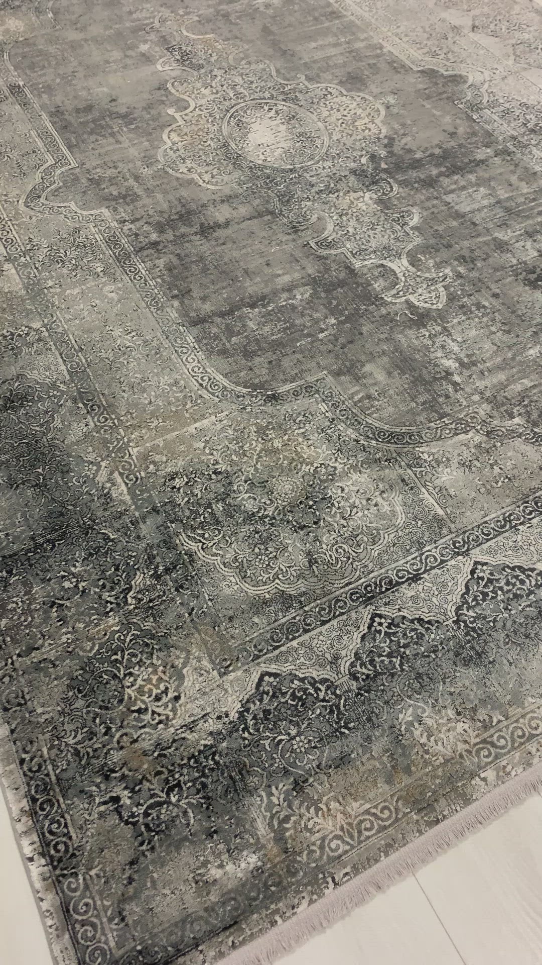 Toros Distressed Medallion Frost Grey Overdyed Rug
