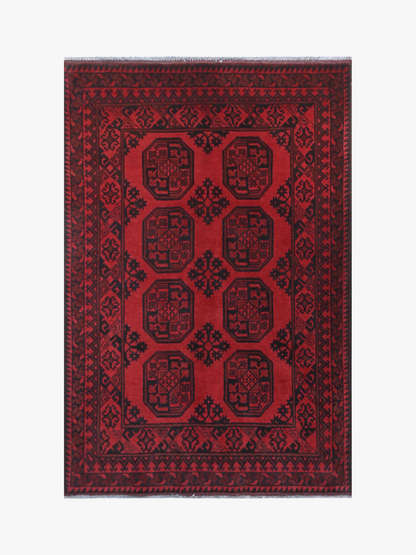 Red Afghan Red Rug PC 57770 - 1.89m X 1.27m