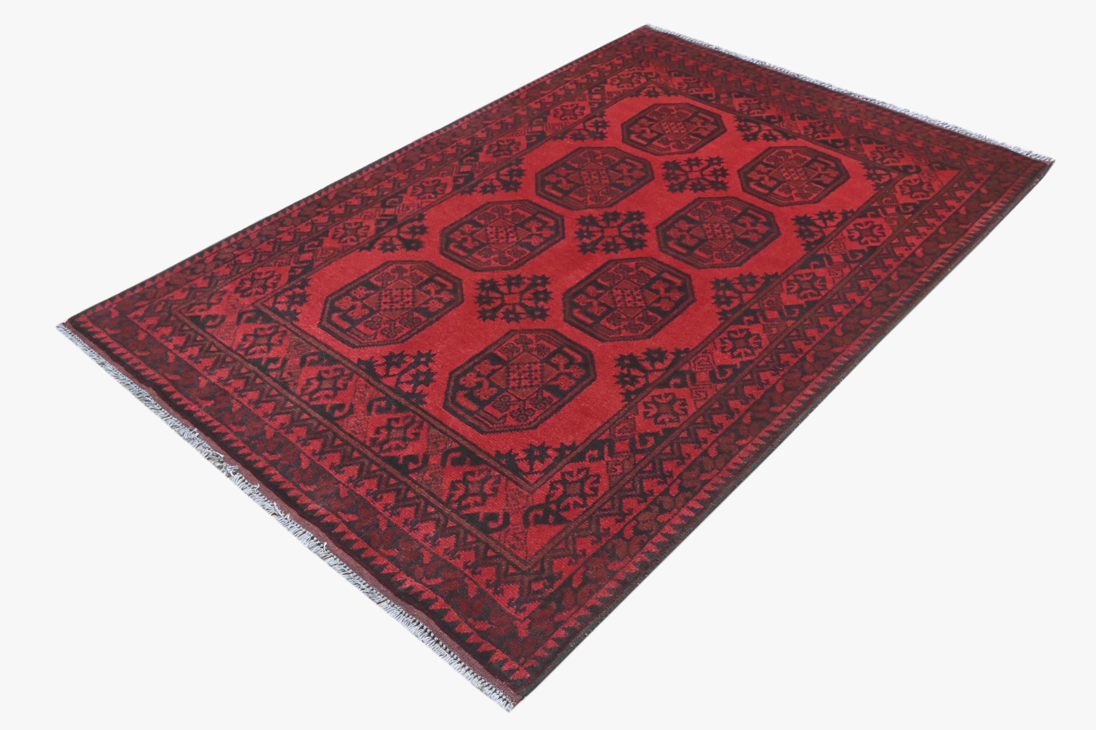 Red Afghan Red Rug PC 57770 - 1.89m X 1.27m