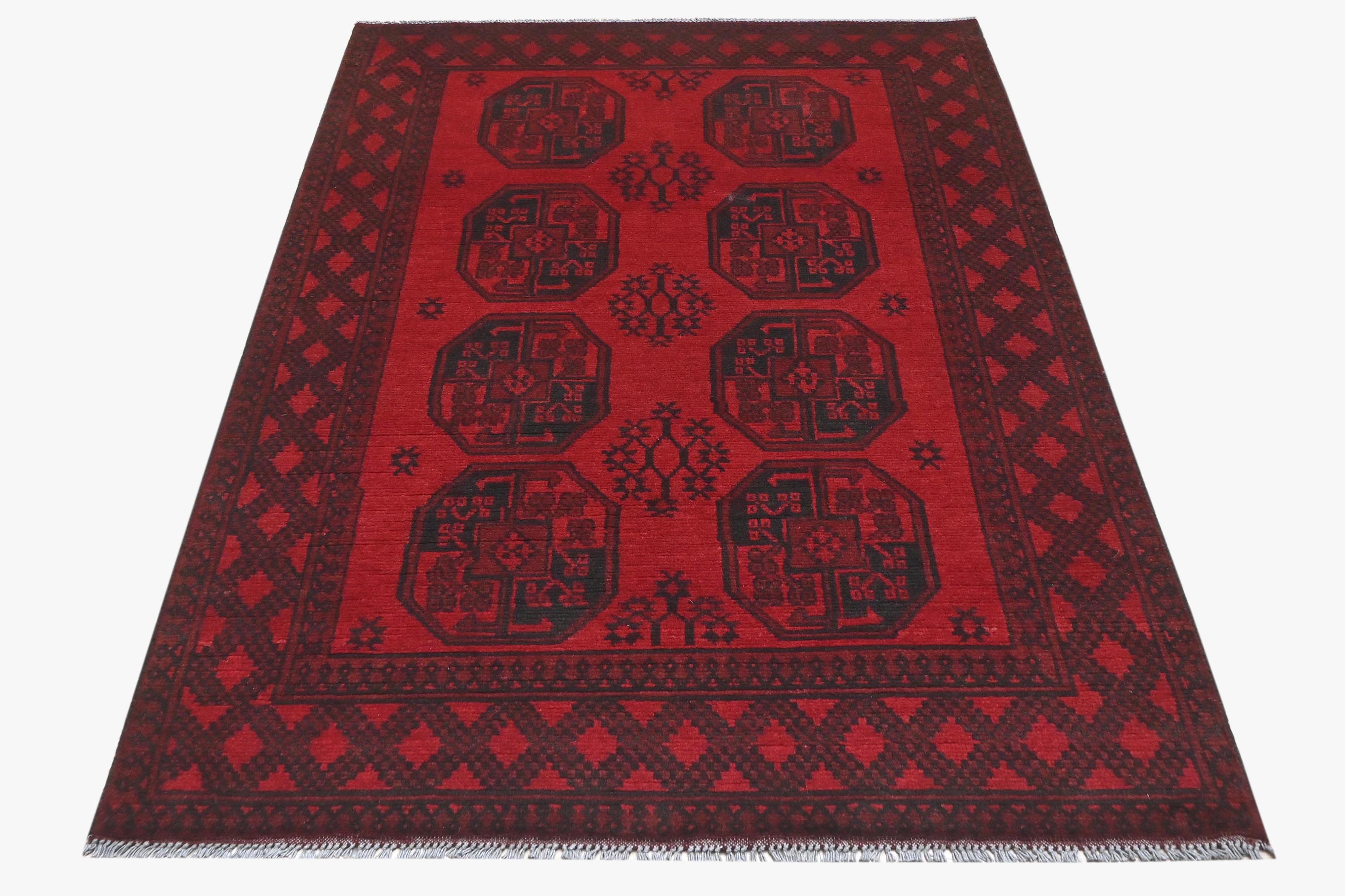 Red Afghan Red Rug PC 57766 - 1.71m X 1.21m