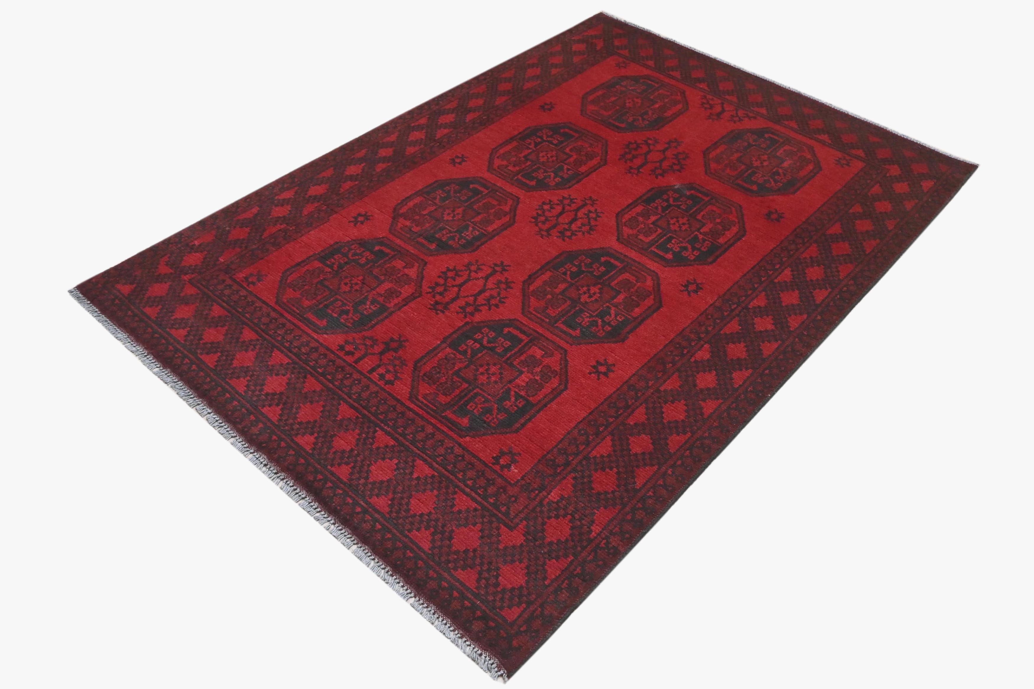 Red Afghan Red Rug PC 57766 - 1.71m X 1.21m