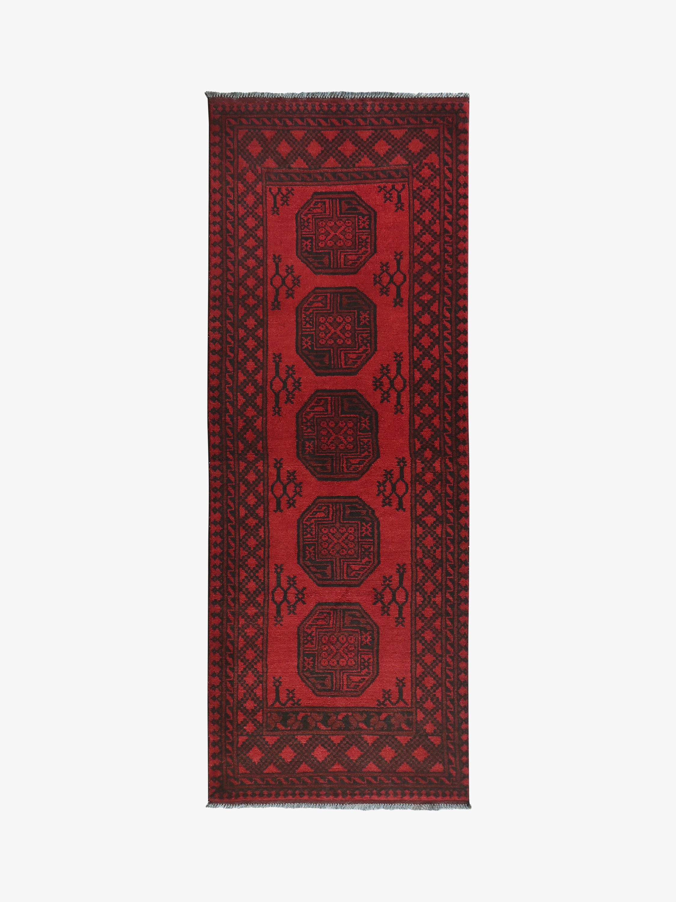 Red Afghan Rug PC 50698 - 2.40m X 0.78m