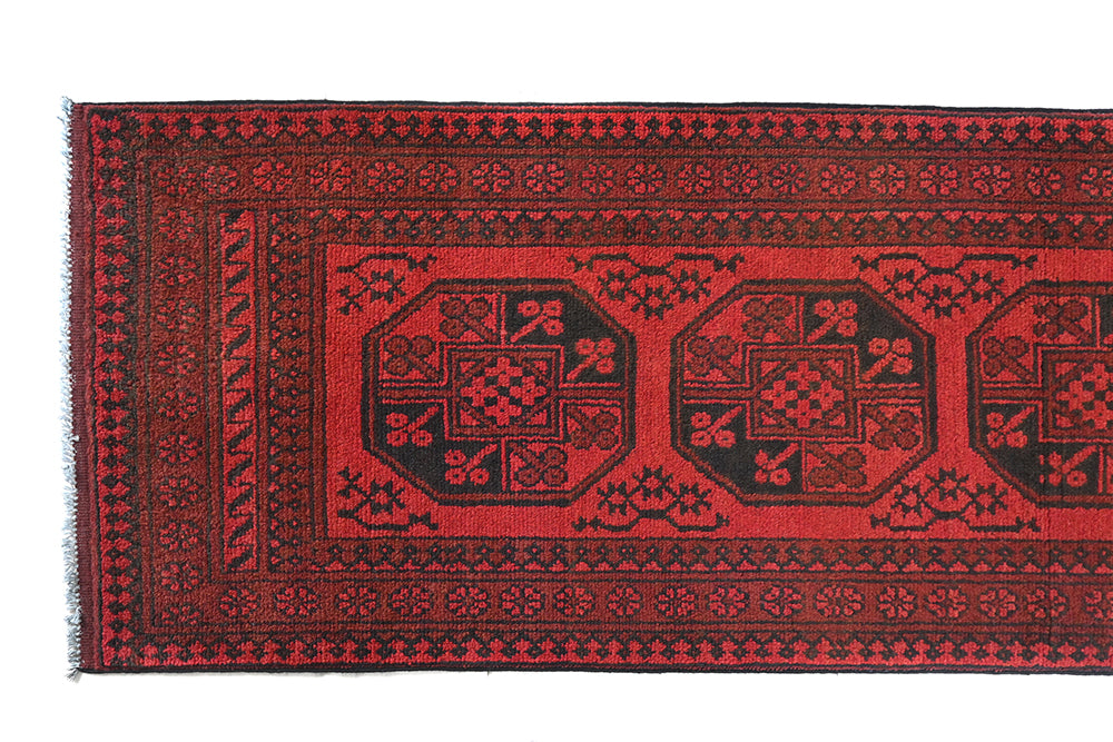 Red Afghan Rug PC 50704 - 2.45m X 0.74m