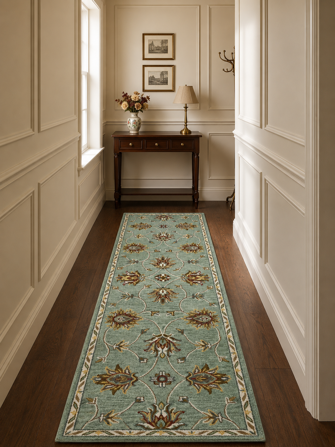Sarnath Green Runner Rug