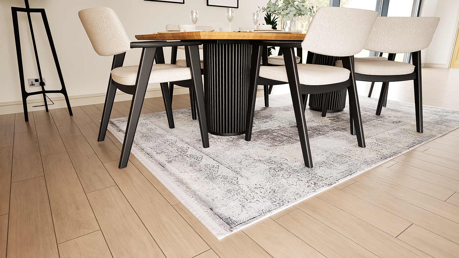 Toros Distressed Medallion Frost Grey Overdyed Rug