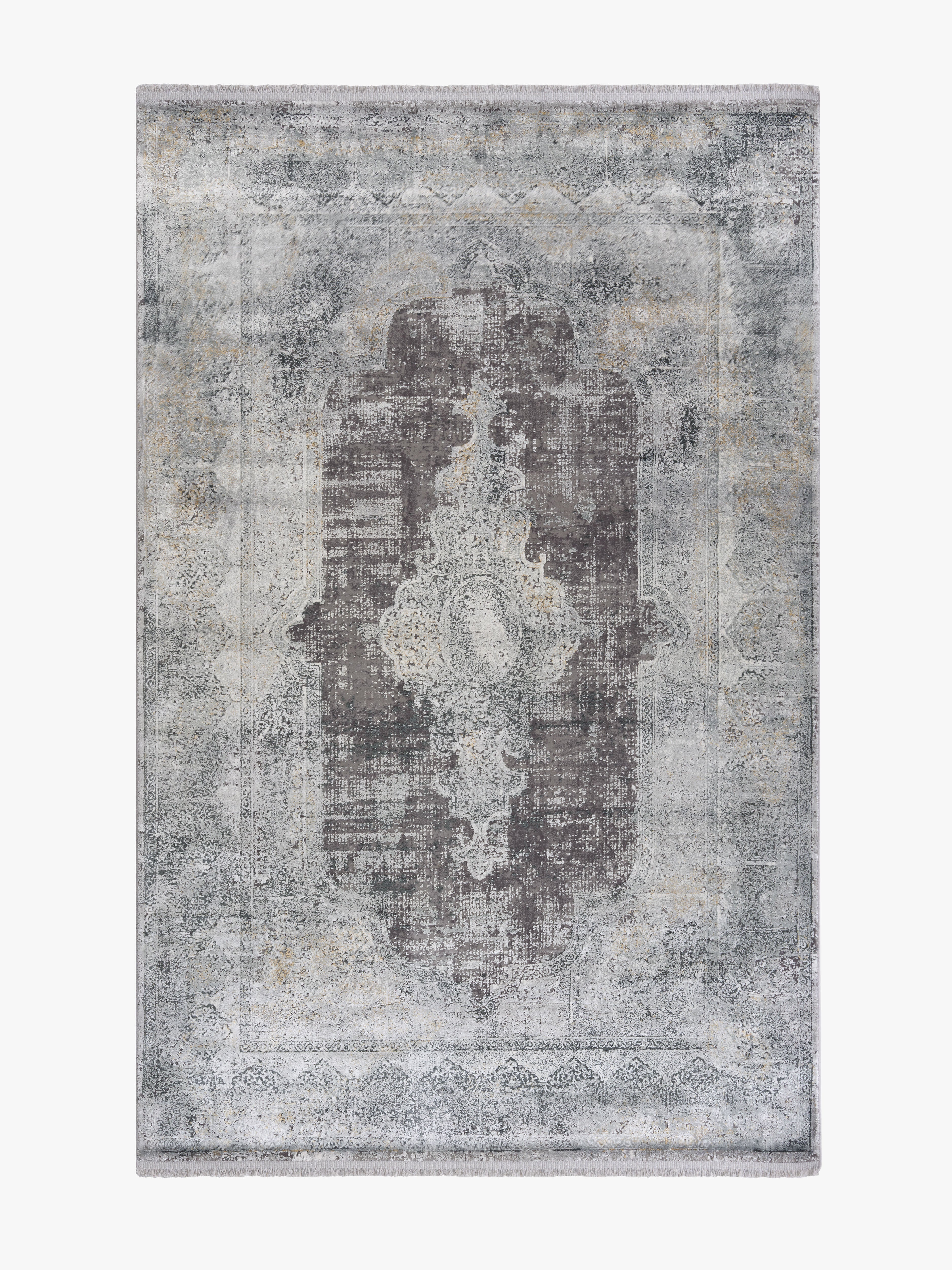 Toros Distressed Medallion Frost Grey Overdyed Rug