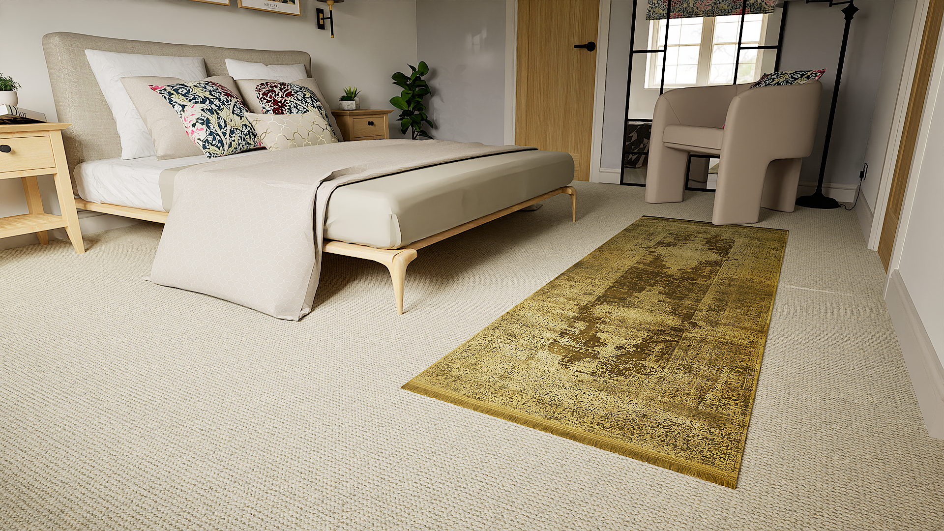 Toros Distressed Medallion Mink Overdyed Runner Rug