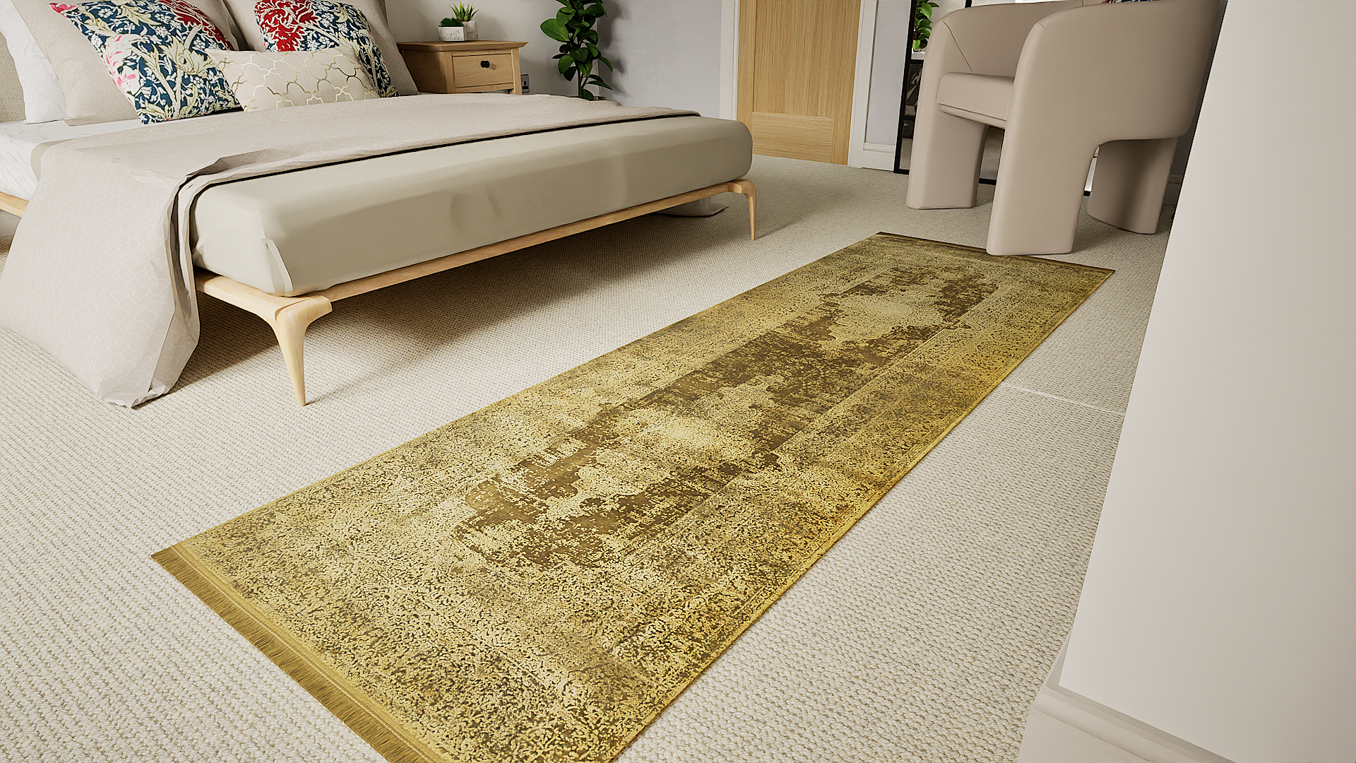 Toros Distressed Medallion Mink Overdyed Runner Rug
