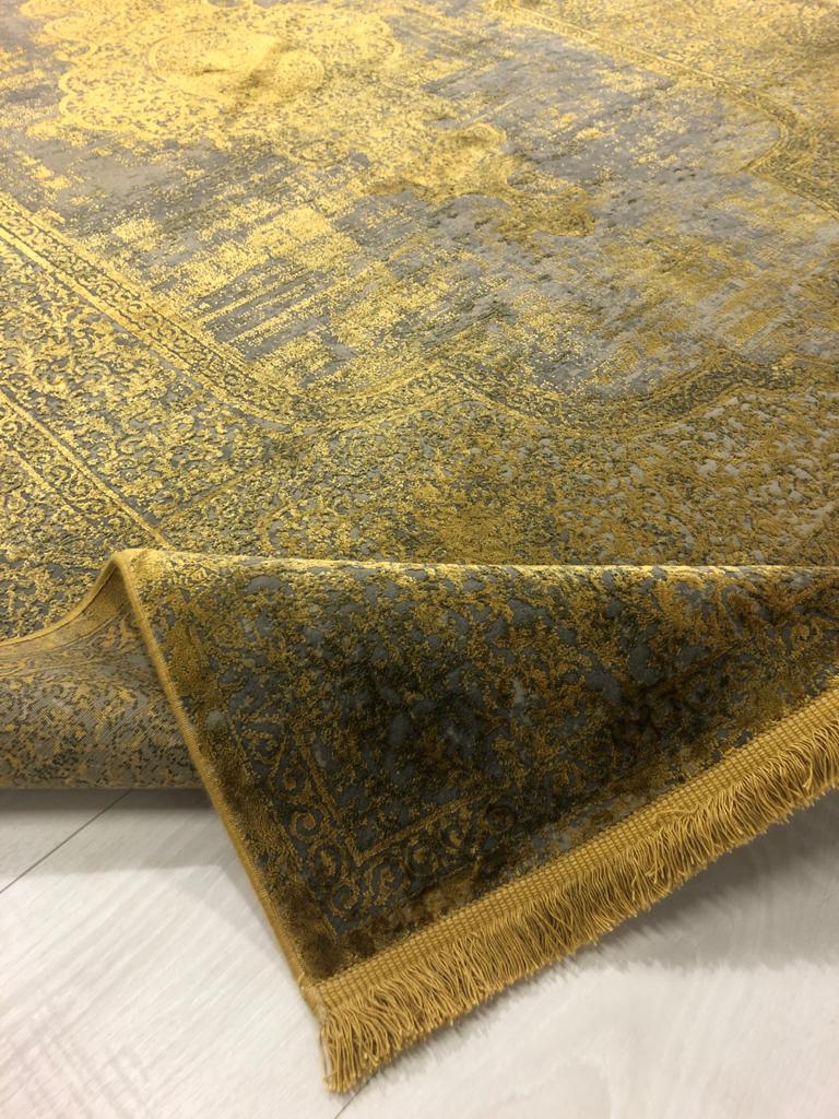 Toros Distressed Medallion Gold Overdyed Runner Rug
